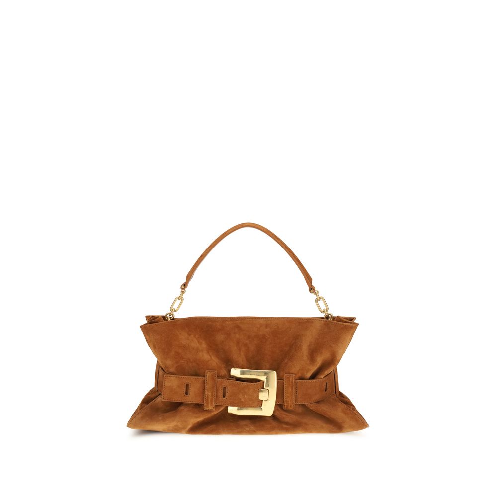 Brown Leather Calfskin Handbag with Buckle Detail