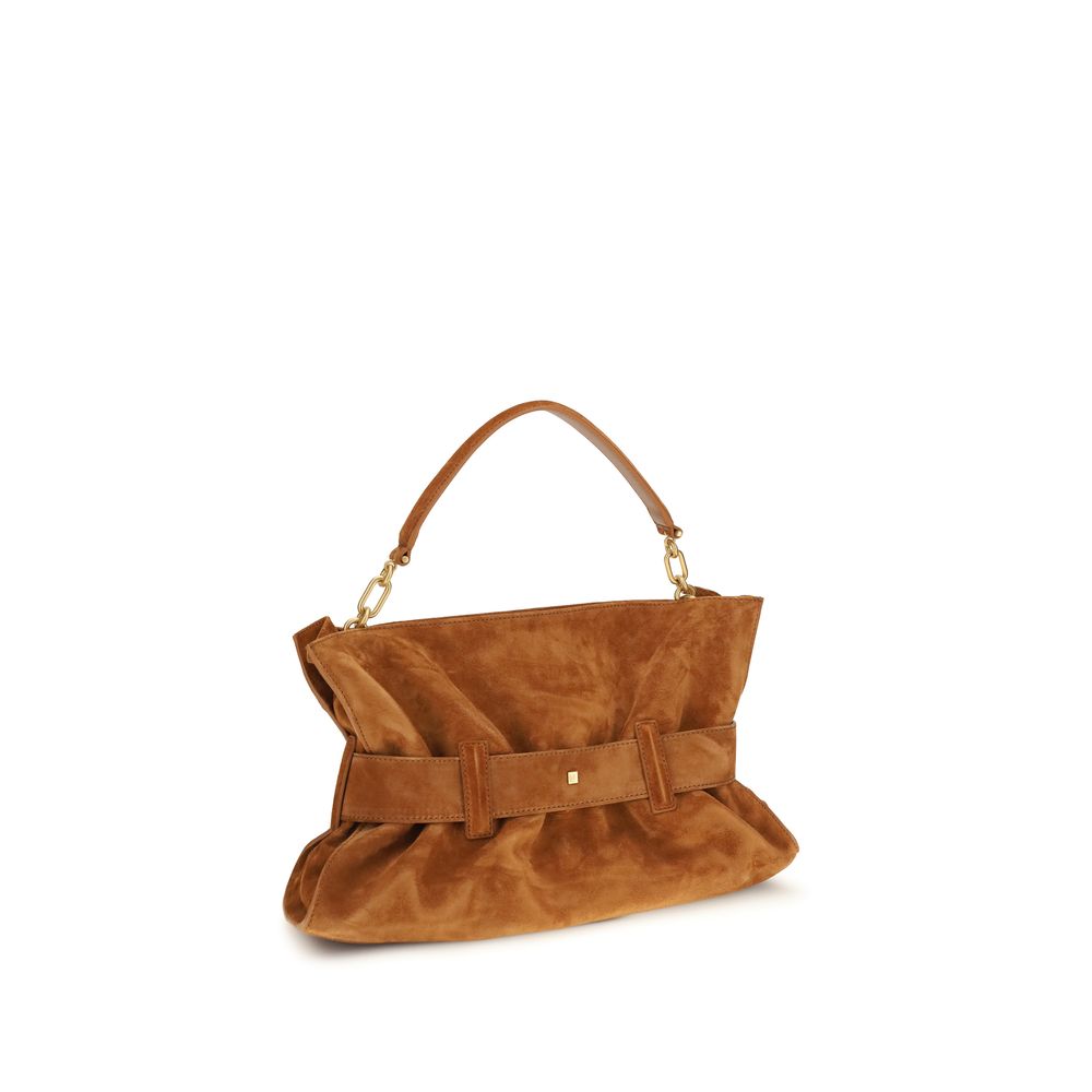 Brown Leather Handbag with Buckle Detail