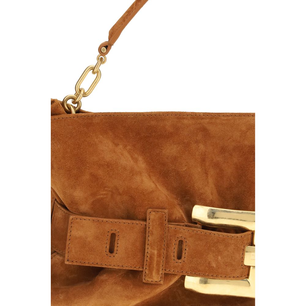 Brown Leather Handbag with Buckle Detail
