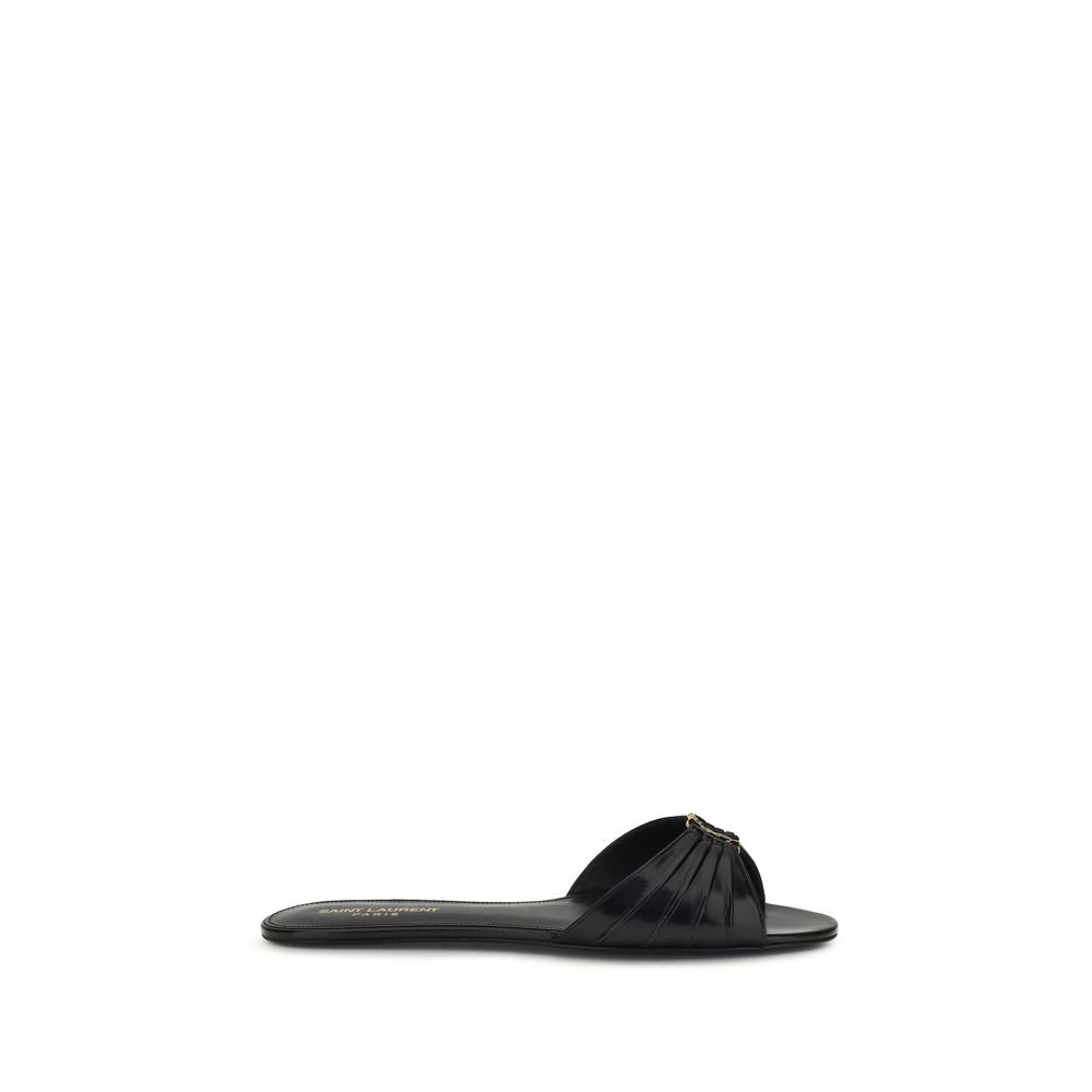 Saint Laurent Black Calf Leather Flat Sandals