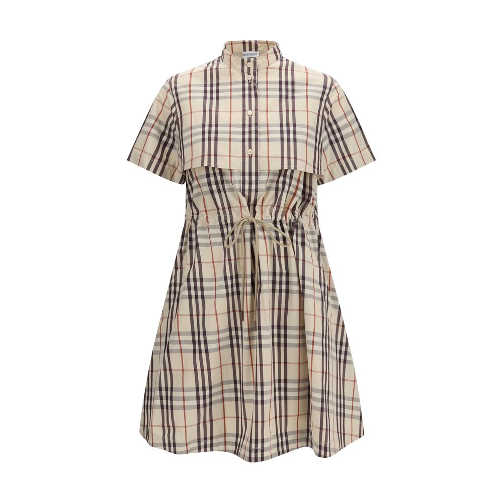 Almond Beige Cotton Dress with Drawstring Waist