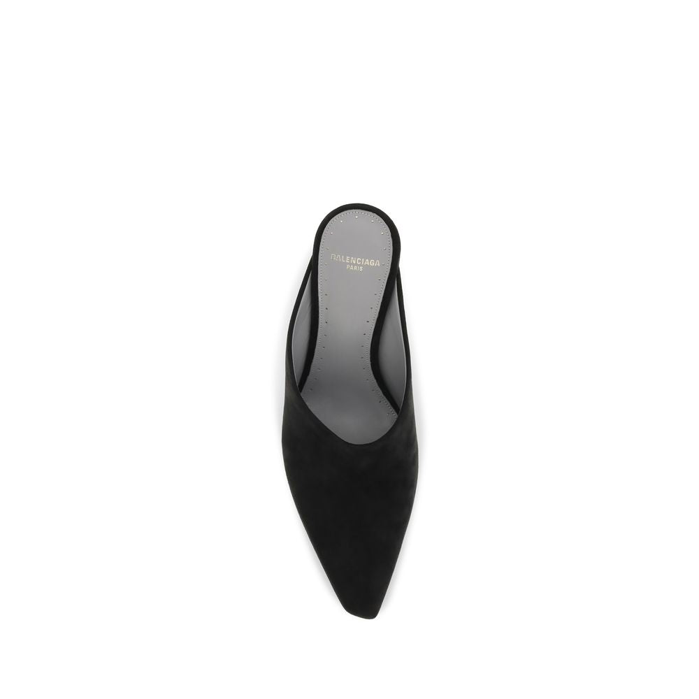 Black Suede Leather Pointed-Toe Mules