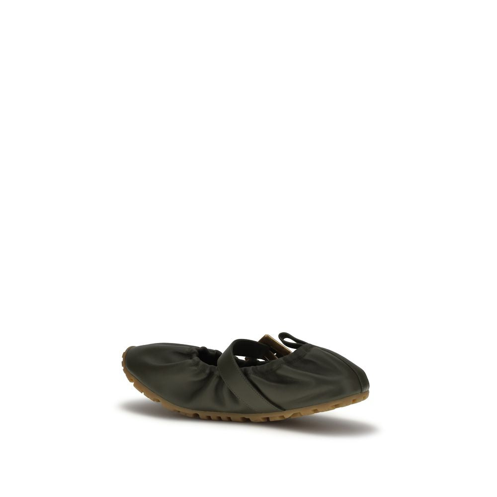 Bicolor Leather Ballet Flats with Buckle Strap