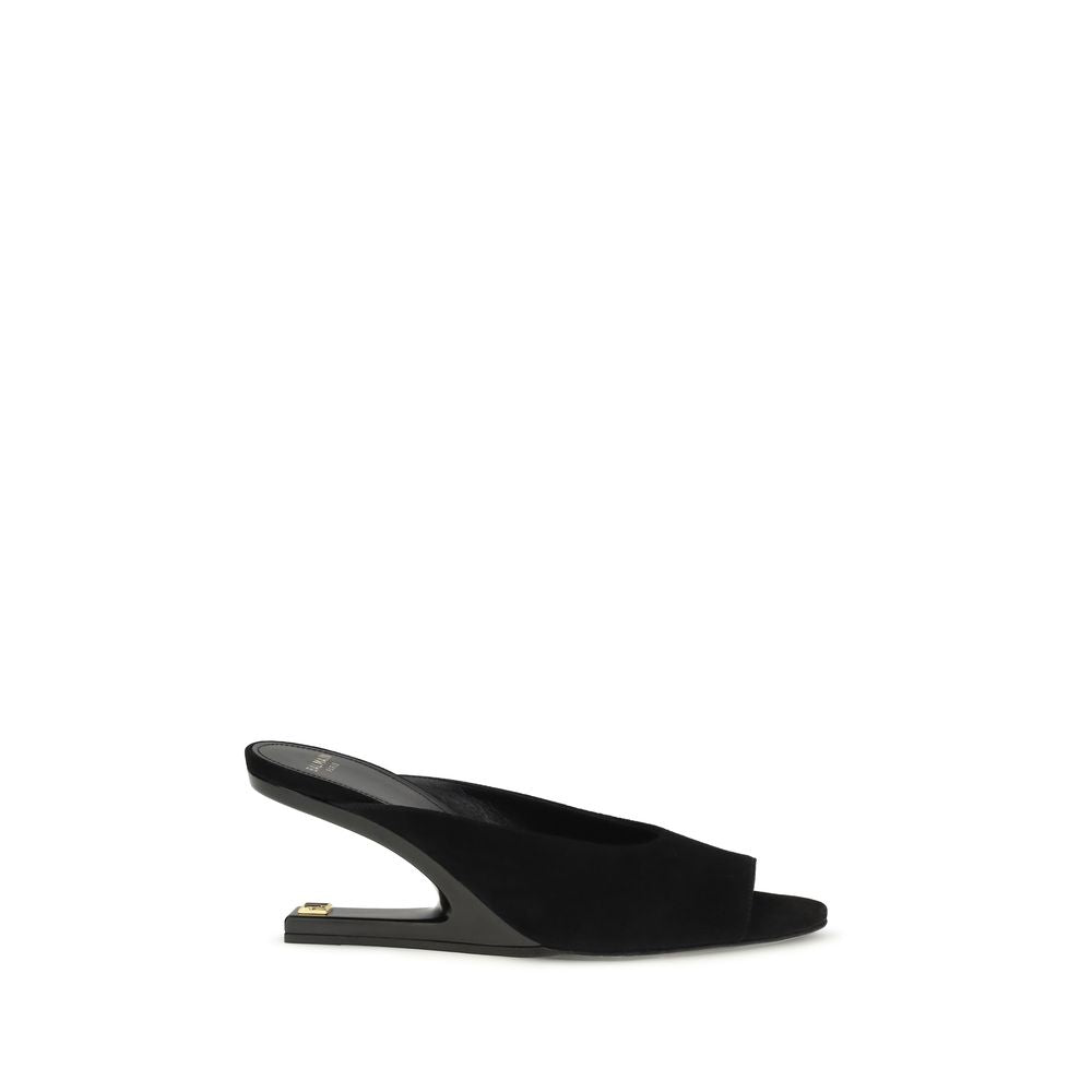 Schwarze Leder-Mules mit geformtem Absatz