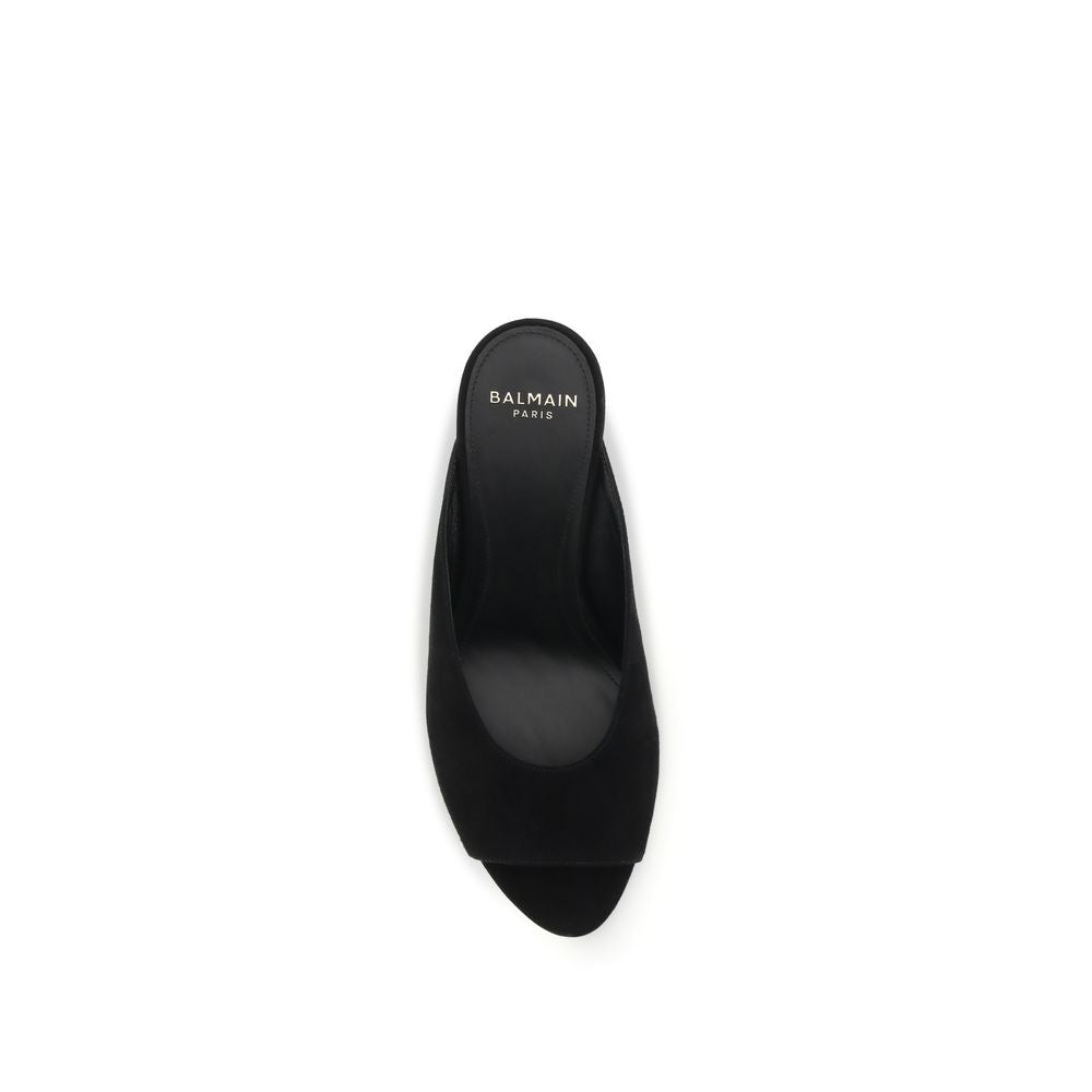 Black Leather Mules with Sculpted Heel Detail