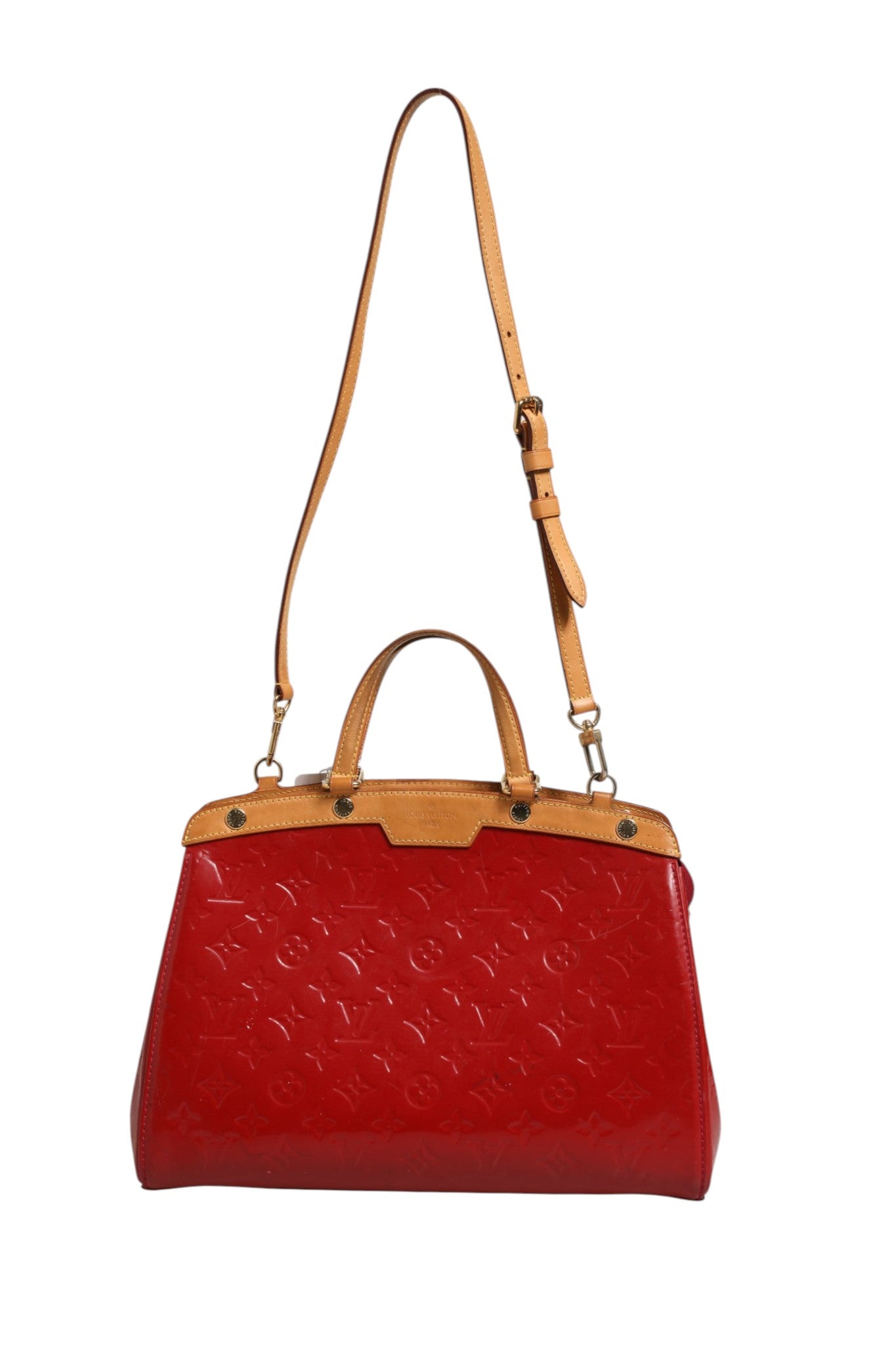 Red Leather Brea MM Monogram Bag with Strap