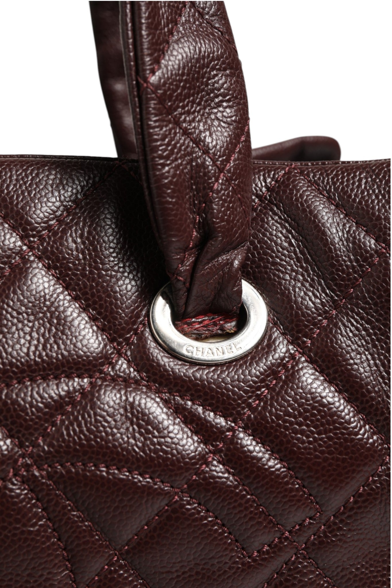 Burgundyfarbene Leder-Bowler Bag von Chanel
