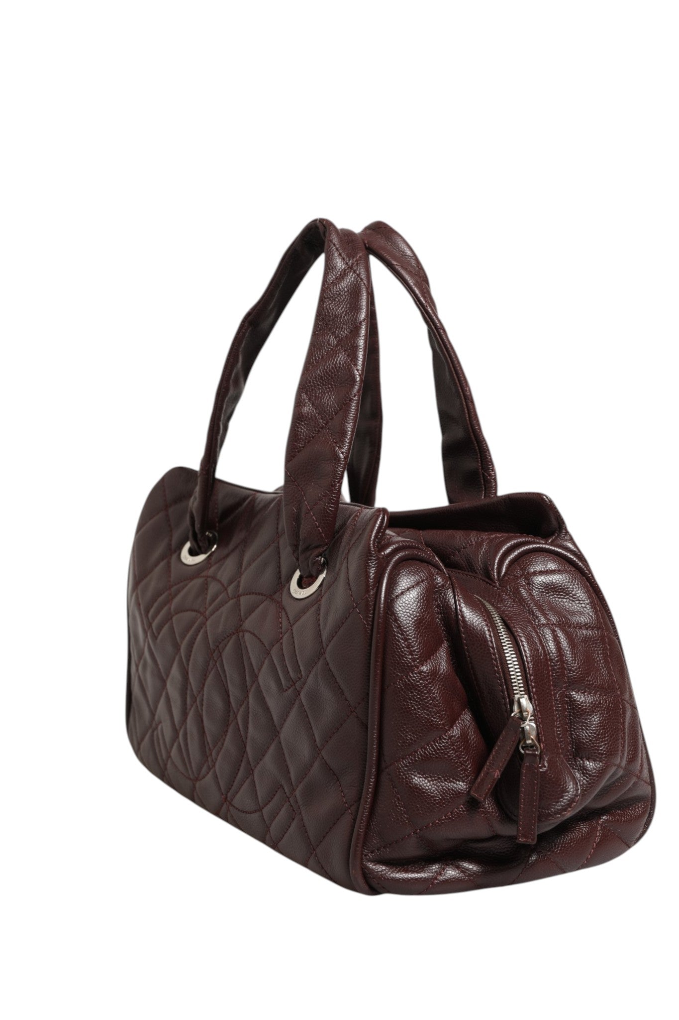 Burgundyfarbene Leder-Bowler Bag von Chanel