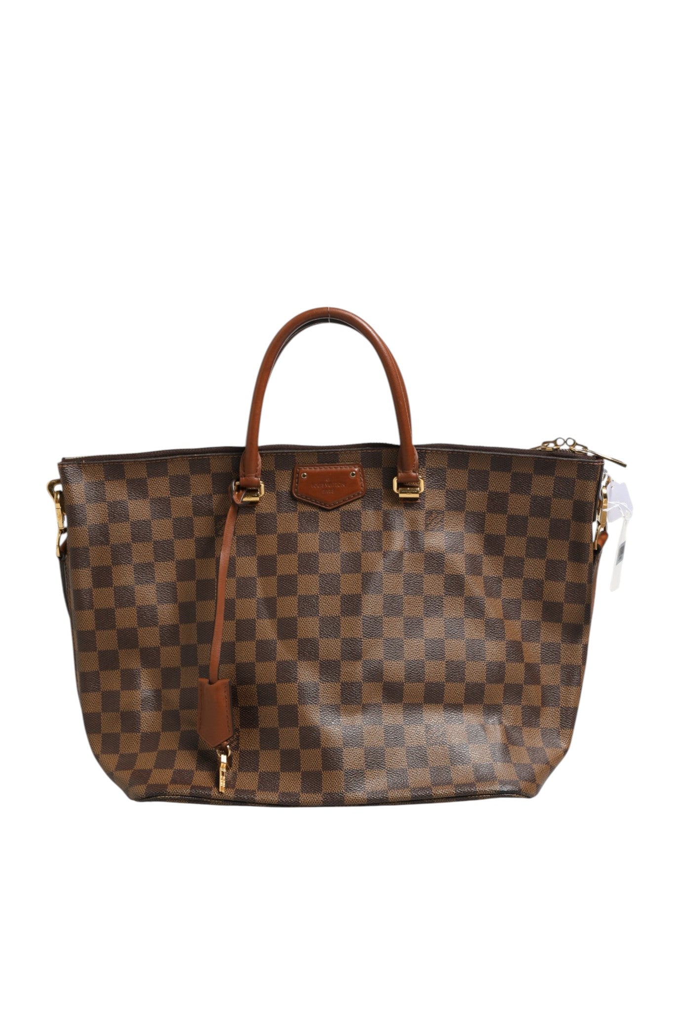 Brown Leather Damier Ebene Belmont Tote Bag with Strap