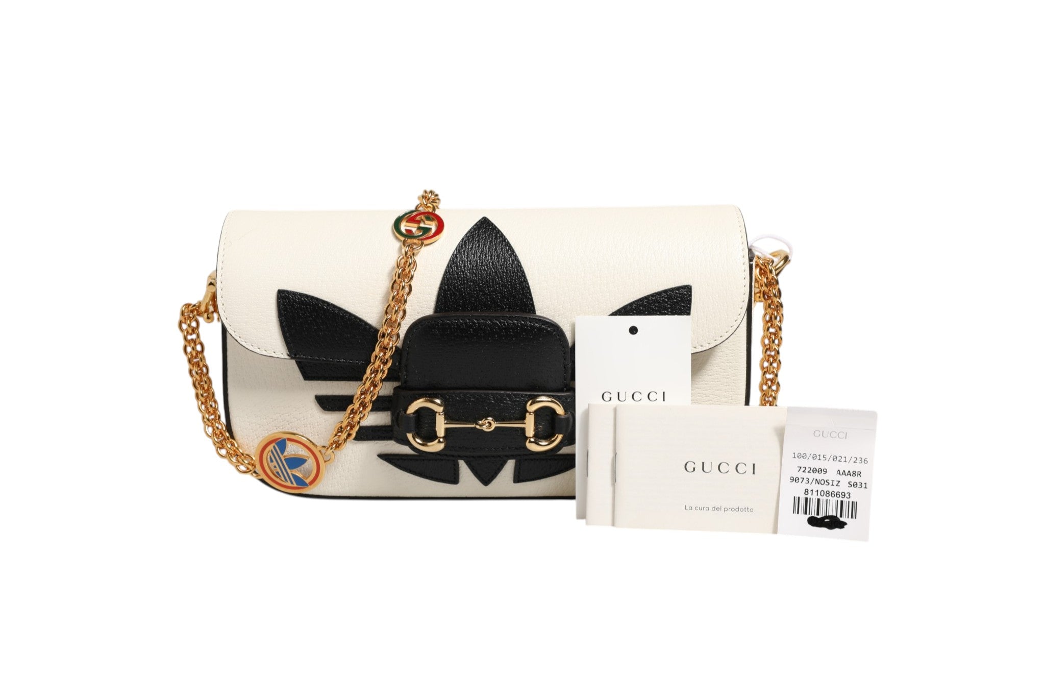 White Leather Gucci x Adidas Horsebit 1955 Shoulder Bag