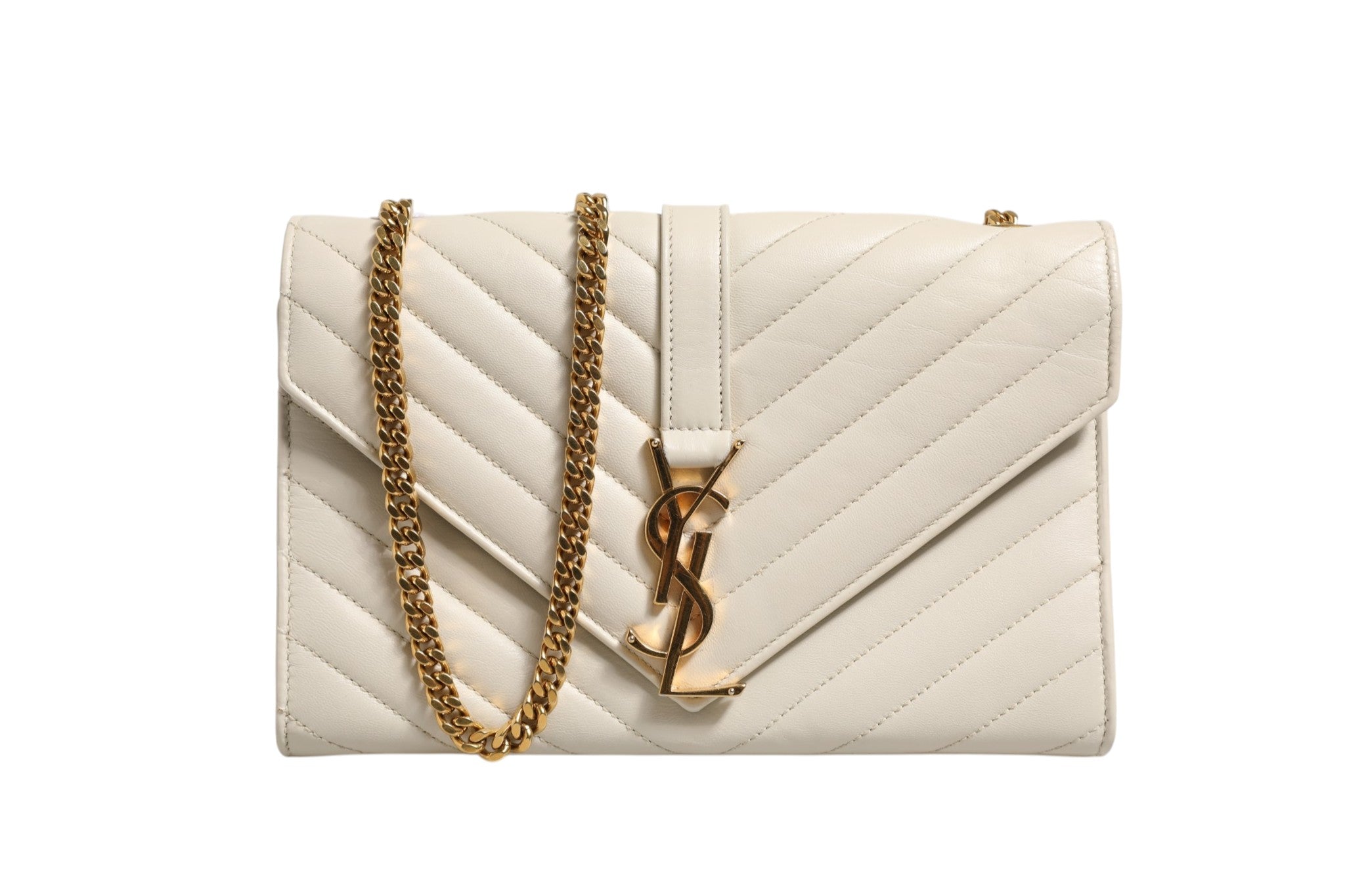 White Leather Envelope Triquilt Medium YSL Shoulder Bag