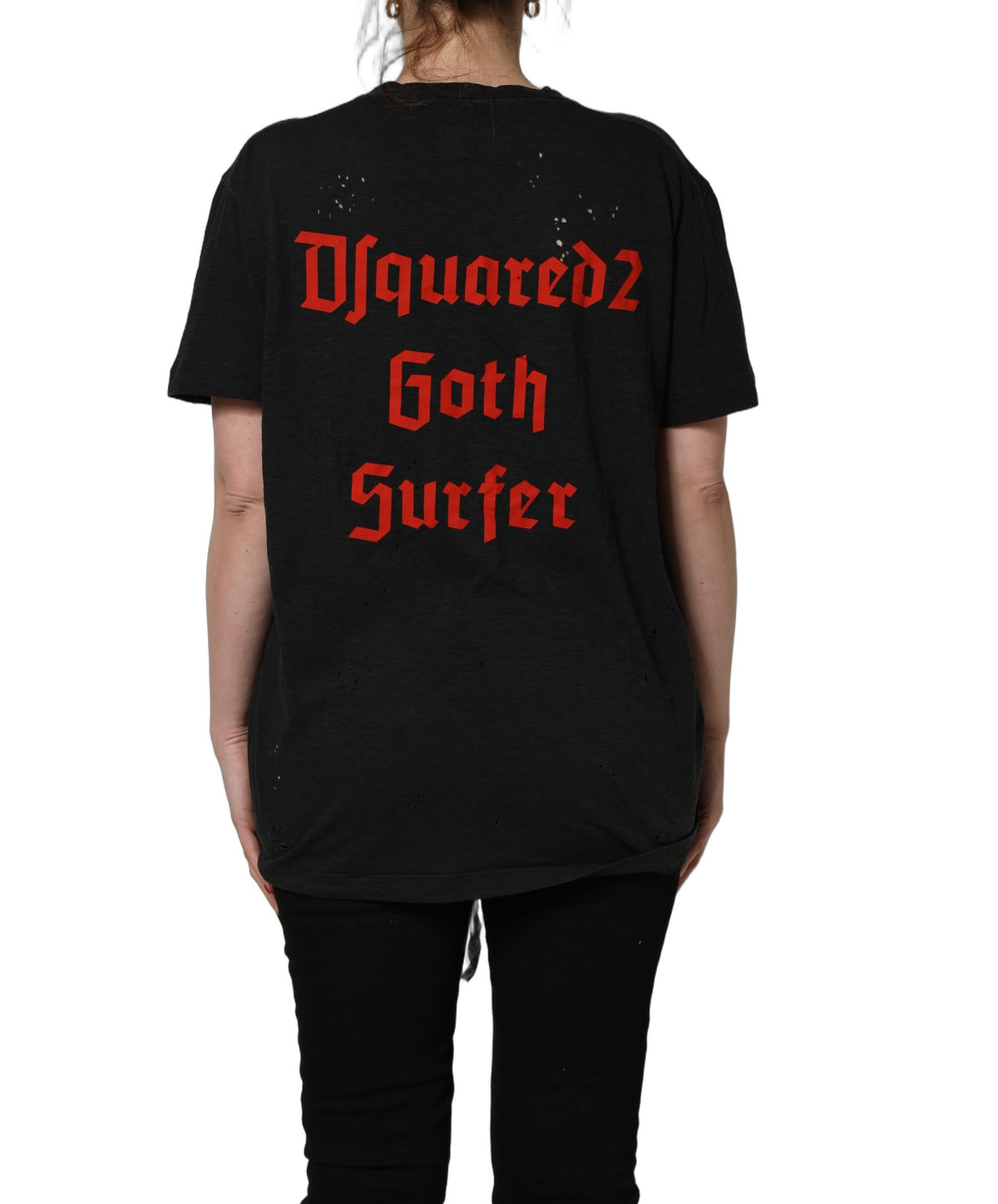 Dsquared² Schwarzes Baumwoll-T-Shirt mit Kettenverzierung und kurzen Ärmeln