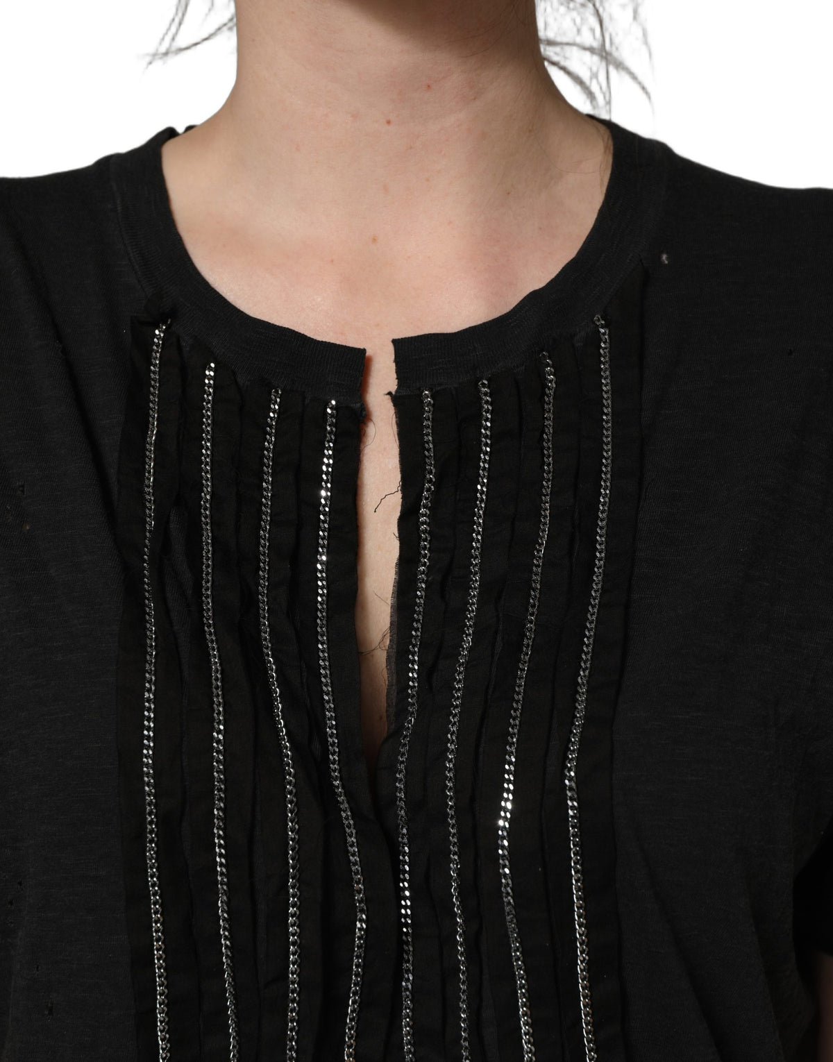 Dsquared² Schwarzes Baumwoll-T-Shirt mit Kettenverzierung und kurzen Ärmeln