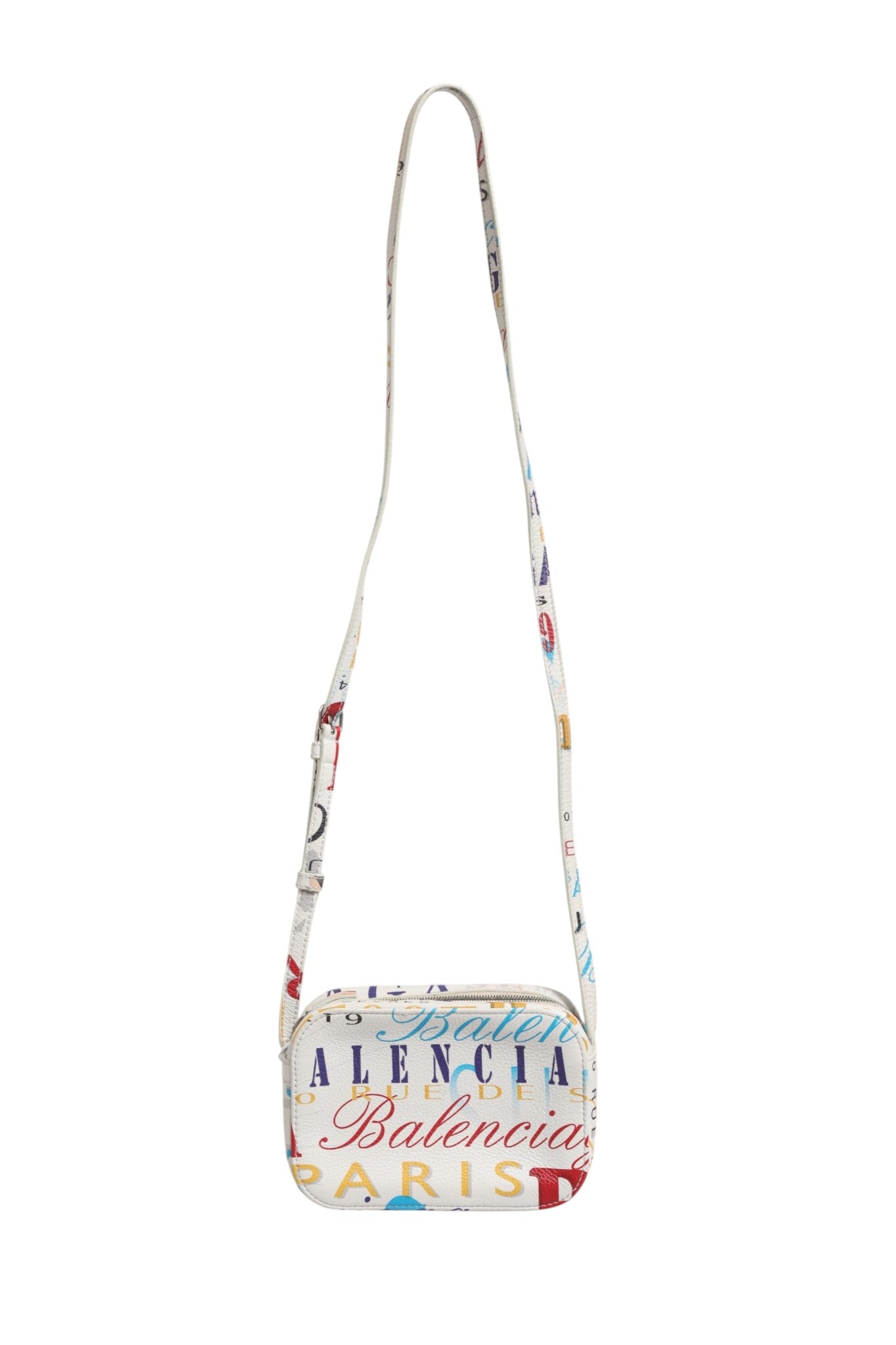 White Leather Mini City Handbag with Graffiti Print