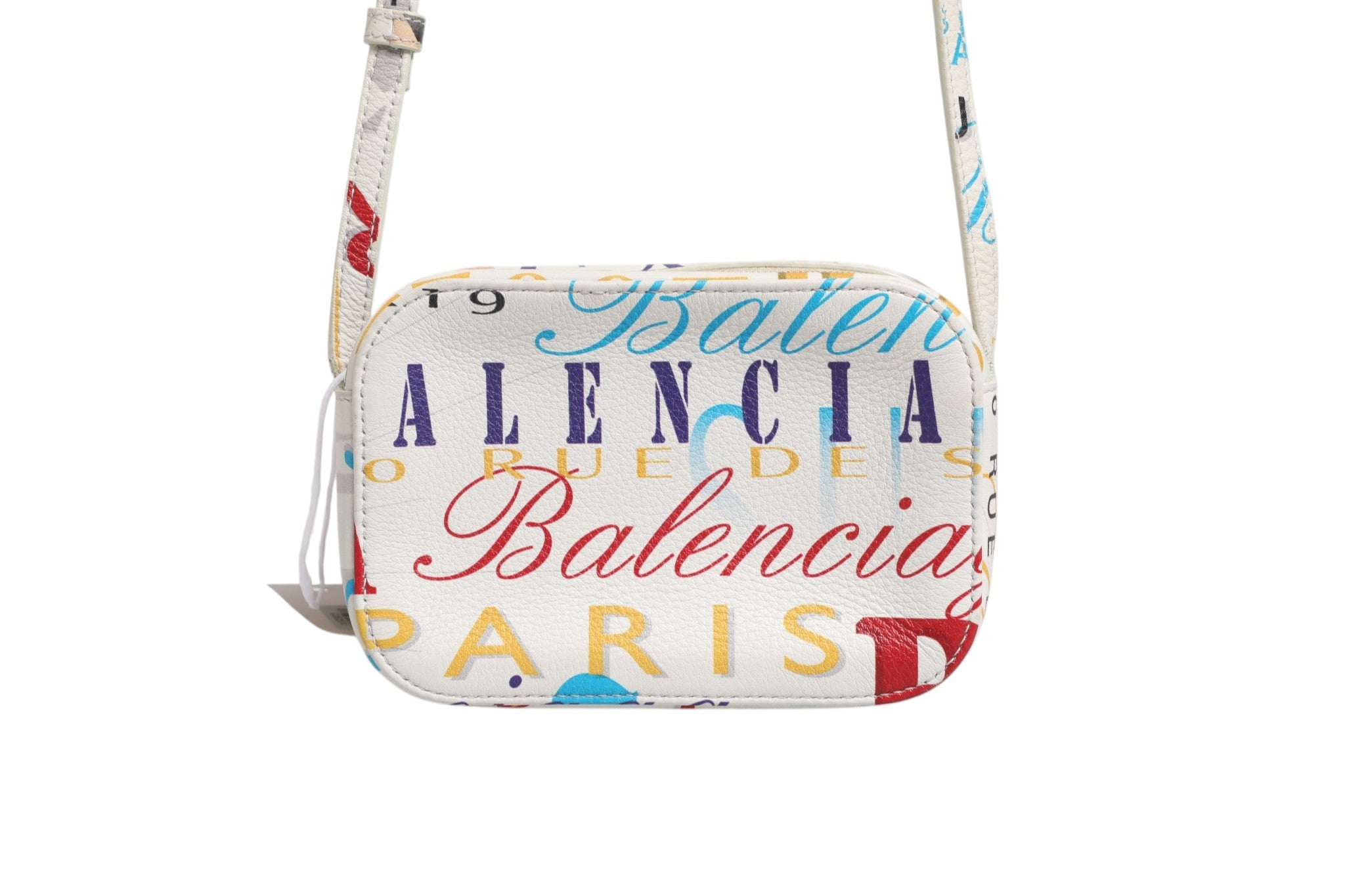 White Leather Mini City Handbag with Graffiti Print