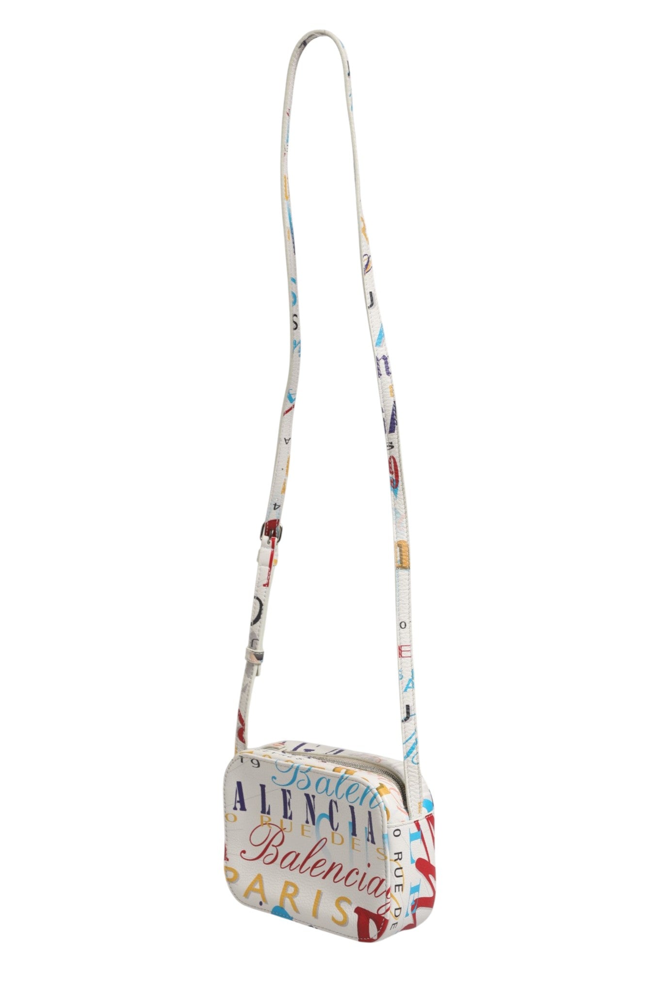 Balenciaga White Graffiti Print Leather Mini City Handbag