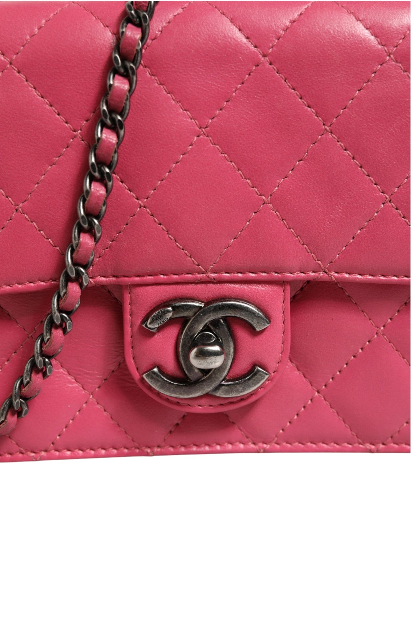 Pink Quilted Lambskin Leather Mini Flap Bag Classic Square