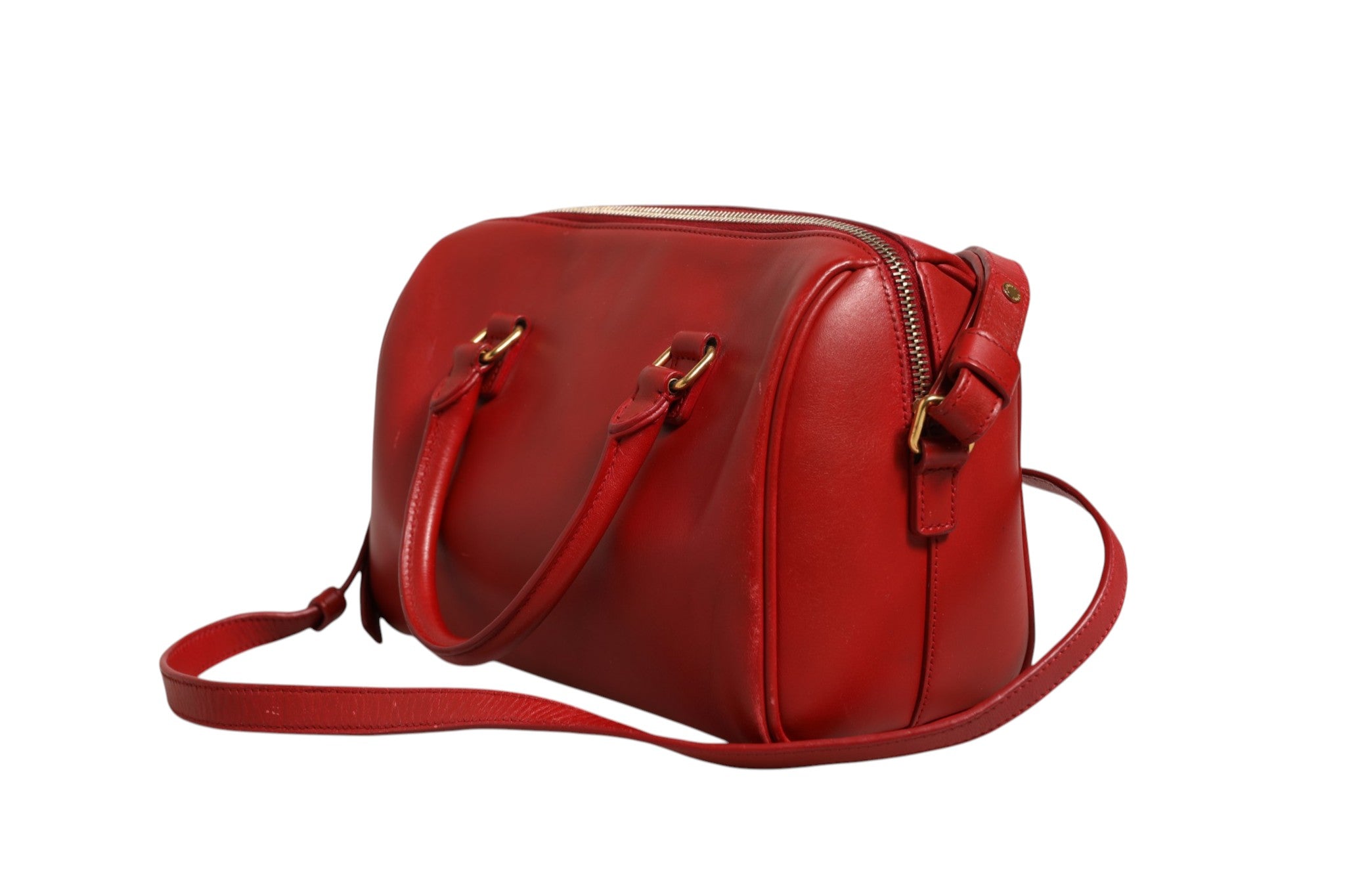 Red Leather Baby Duffle with Strap