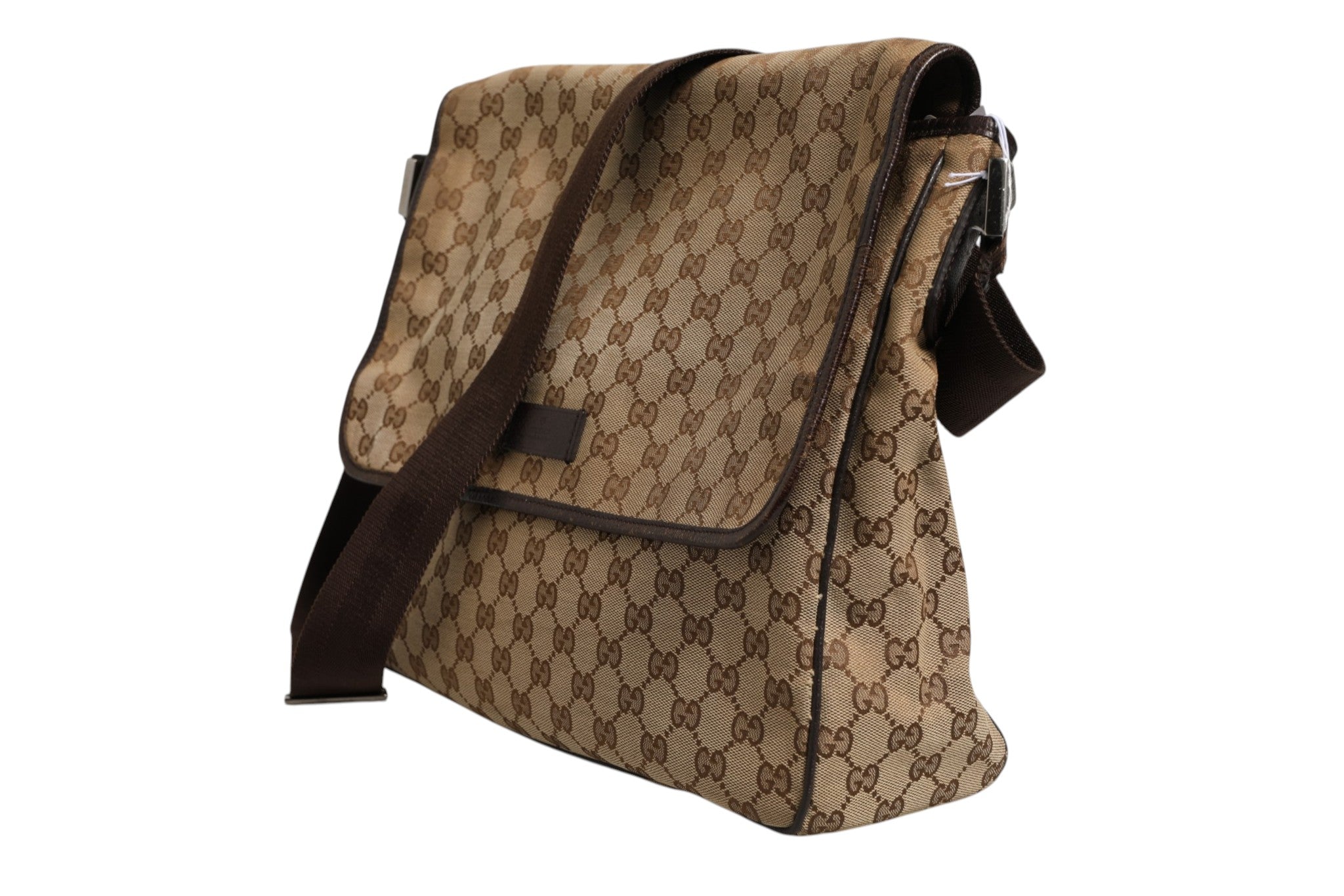 Brown Leather Trim GG Canvas Flap Messenger Bag