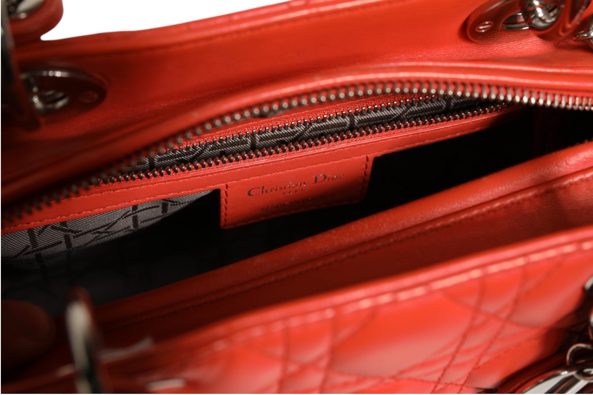 Christian Dior Orange Cannage Lammleder Lady Dior Tasche