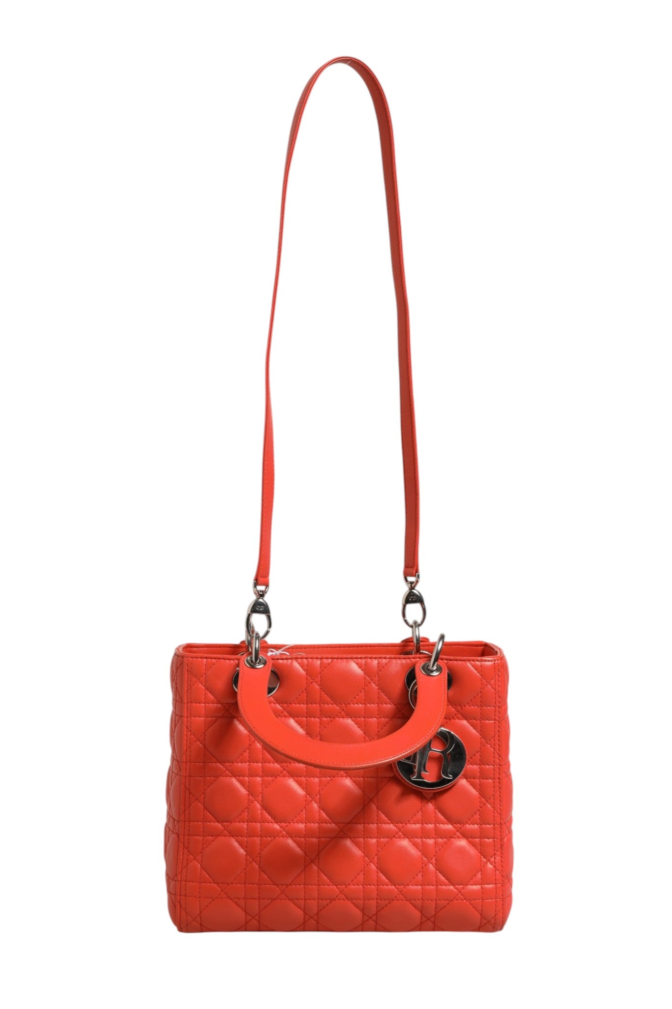 Christian Dior Orange Cannage Lammleder Lady Dior Tasche