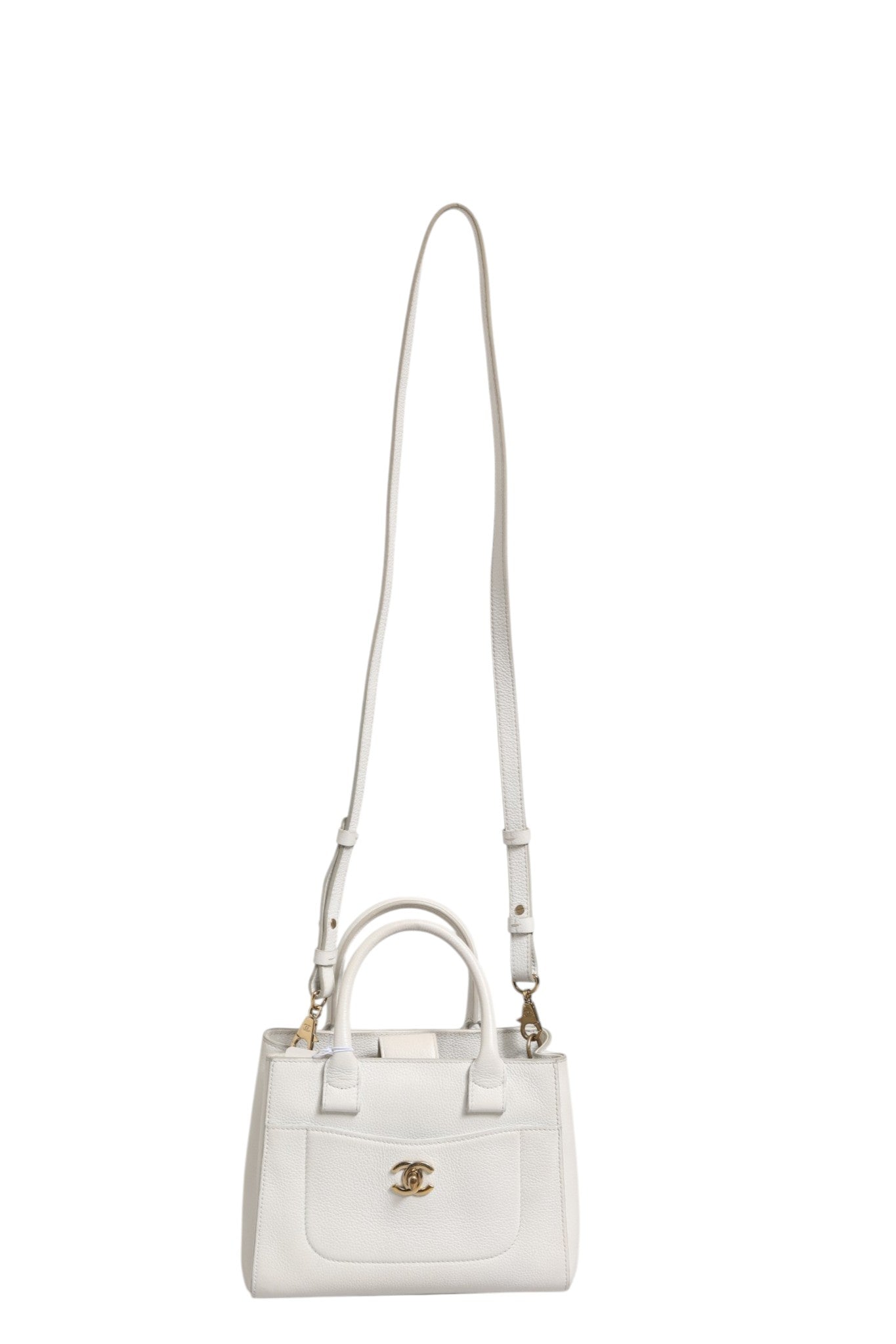 White Leather Neo Executive Tote with Strap