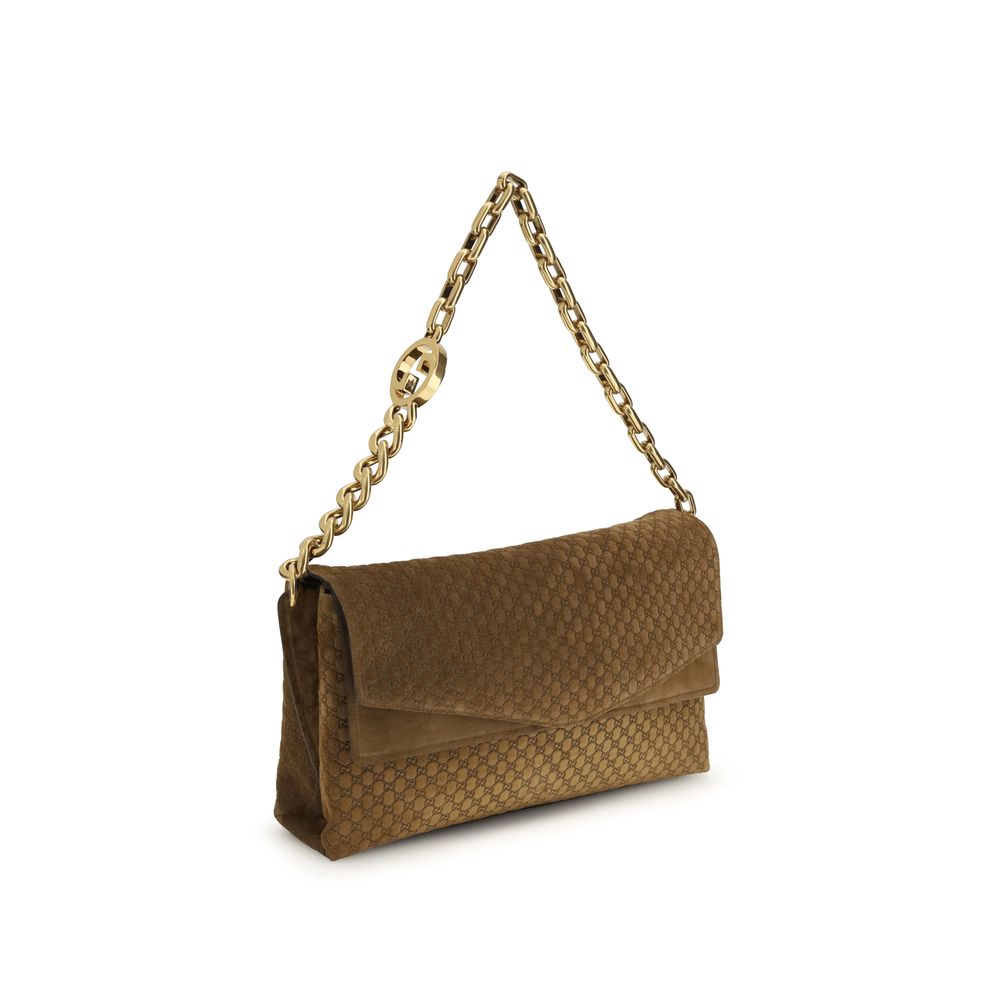 Camel Suede Shoulder Bag with Chain Strap