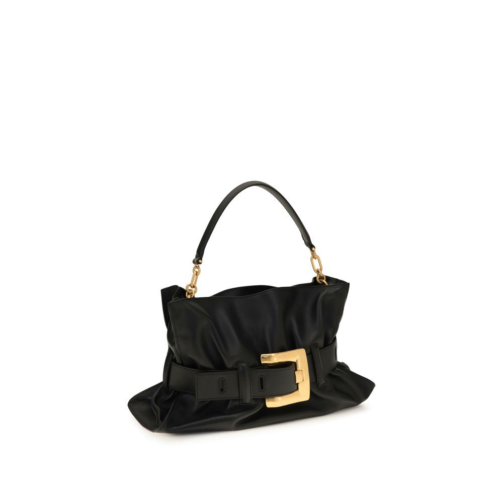 Schwarze Anthem-Schultertasche aus Leder mit Kettenhenkel