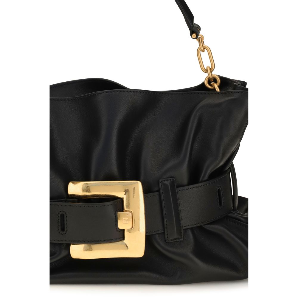 Black Leather Anthem Shoulder Bag with Chain Handle