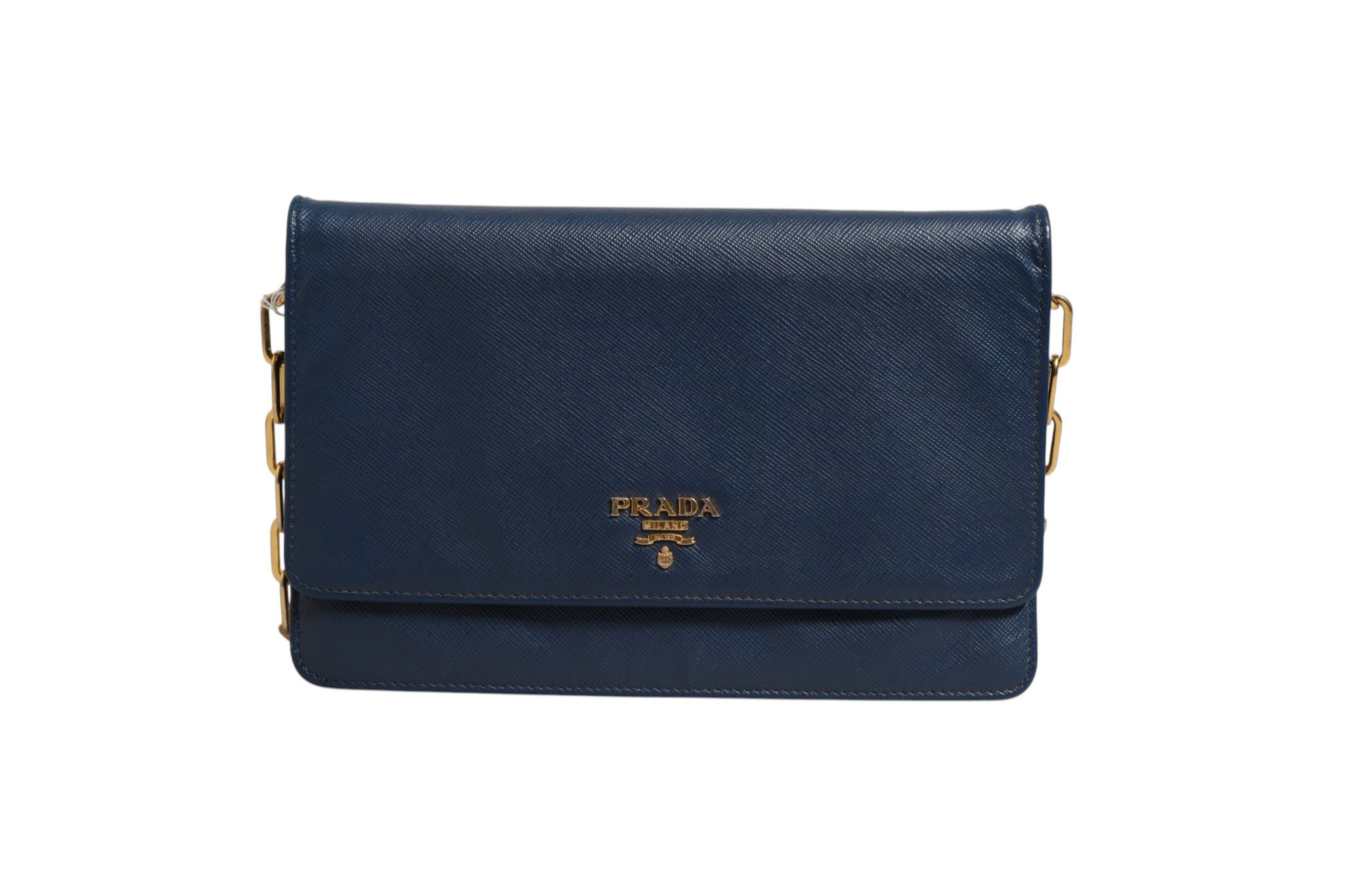 Blaue Leder-Geldbörse mit Kette zum Umhängen
