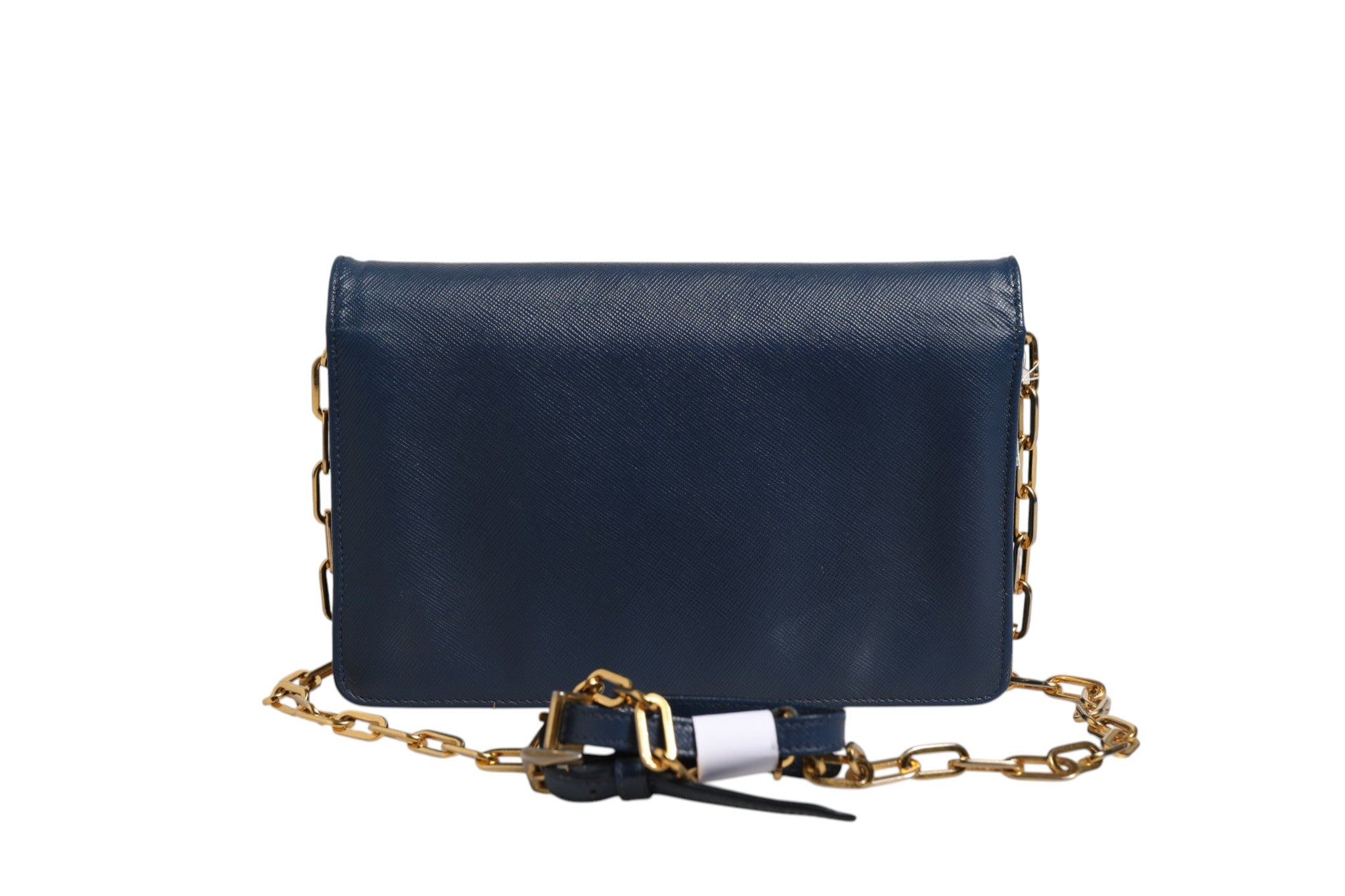 Prada Blaue Saffiano Leder Geldbörse mit Kette Clutch-Tasche
