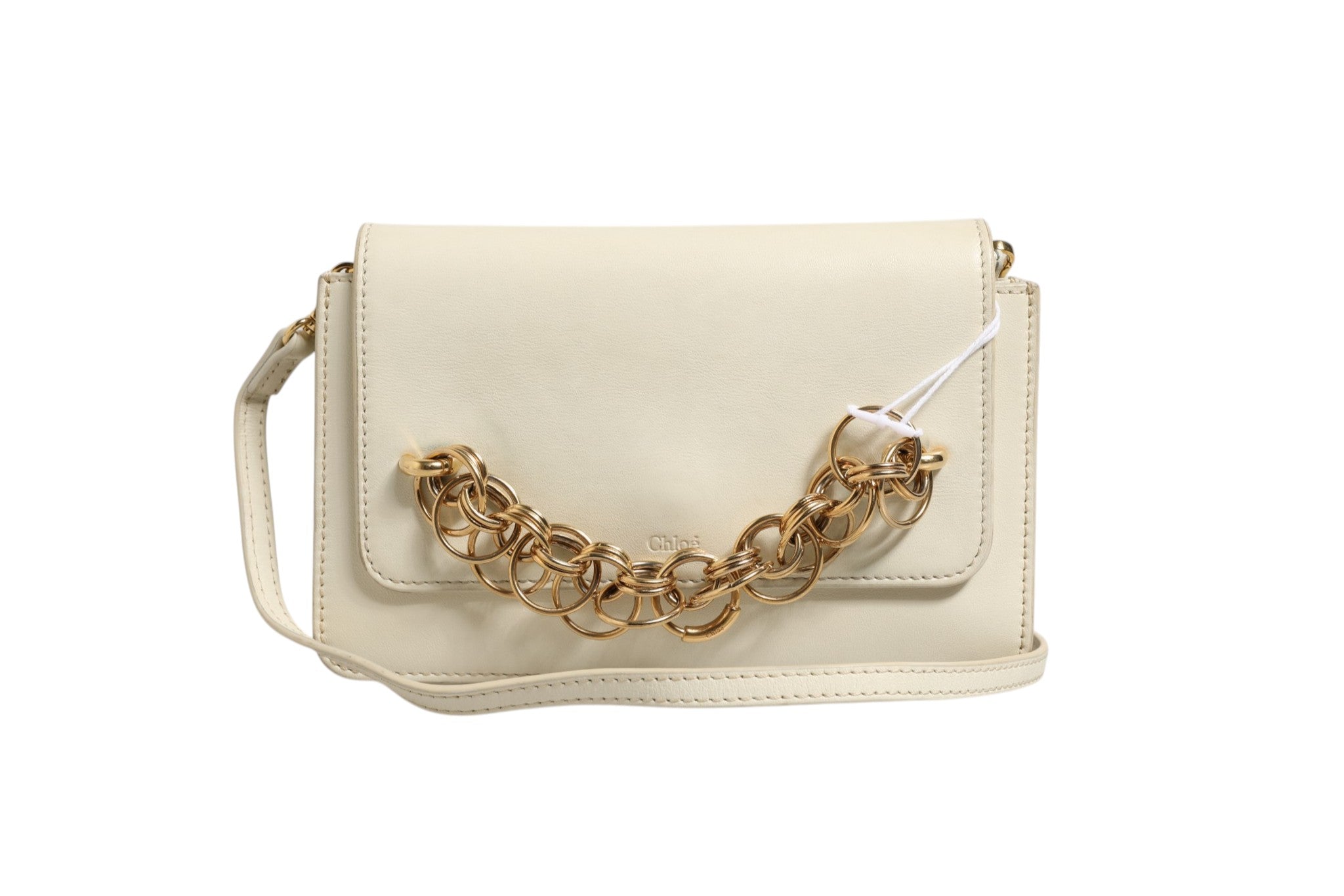 White Leather Drew Bijou Small Clutch with Strap