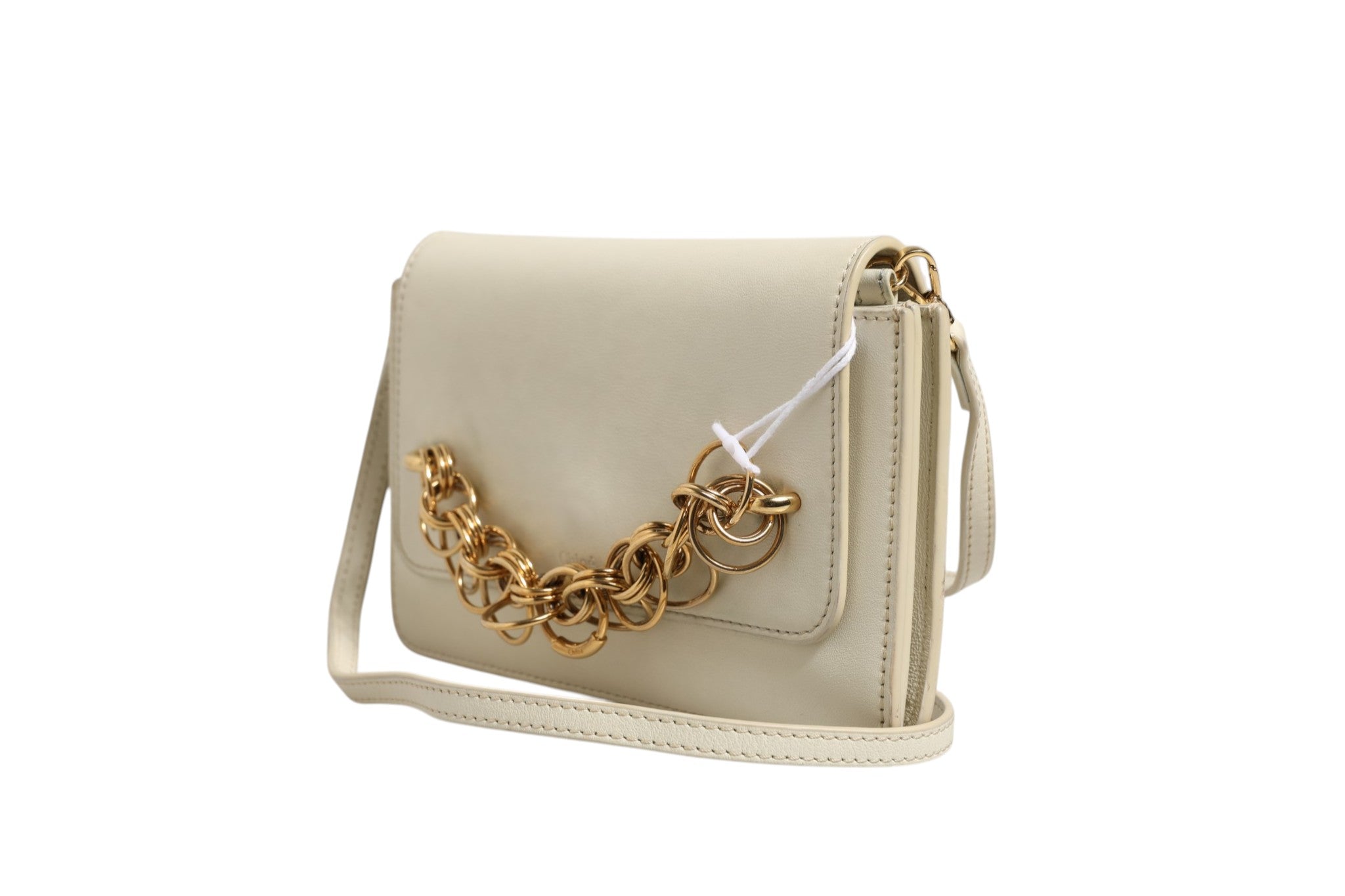 White Leather Drew Bijou Small Clutch with Strap