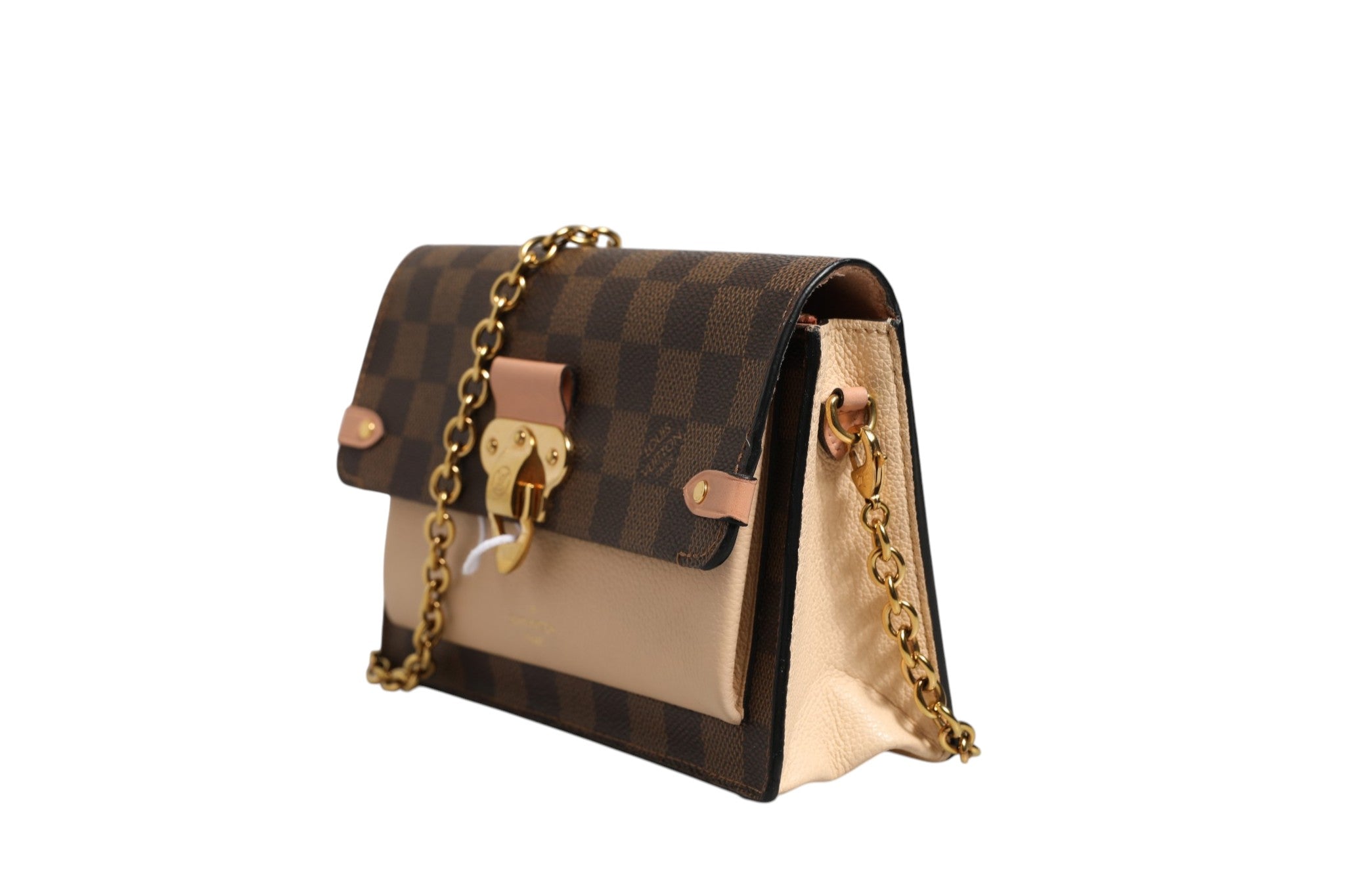 Brown Leather Damier Ebene Vavin Chain Wallet