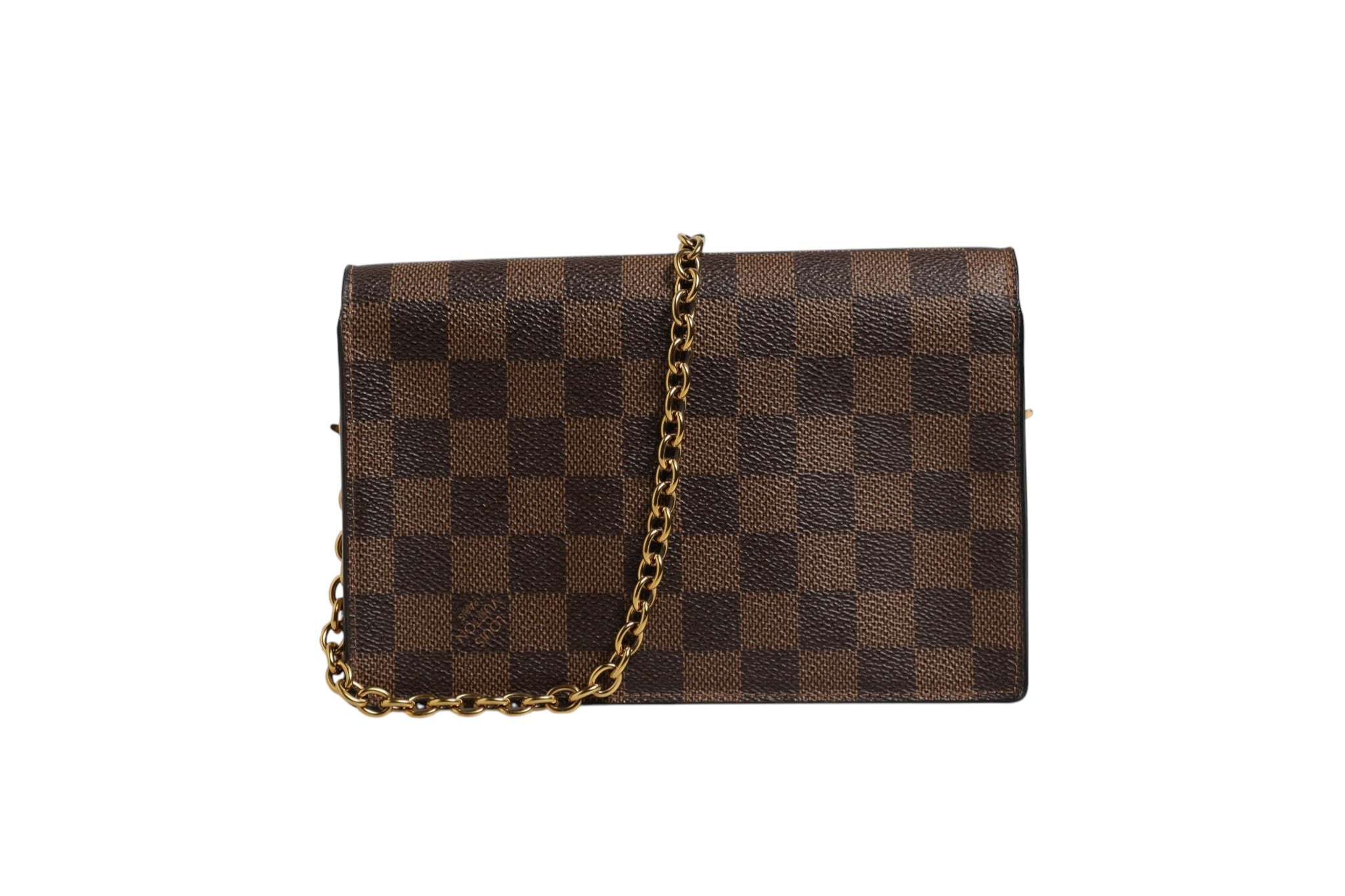 Brown Leather Damier Ebene Vavin Chain Wallet
