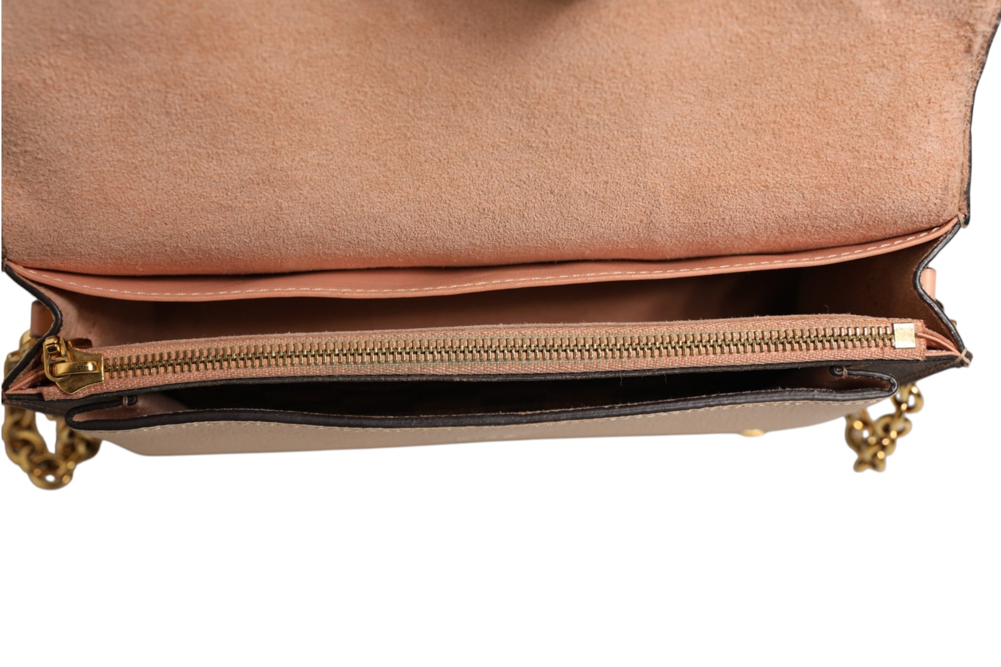 Brown Leather Damier Ebene Vavin Chain Wallet