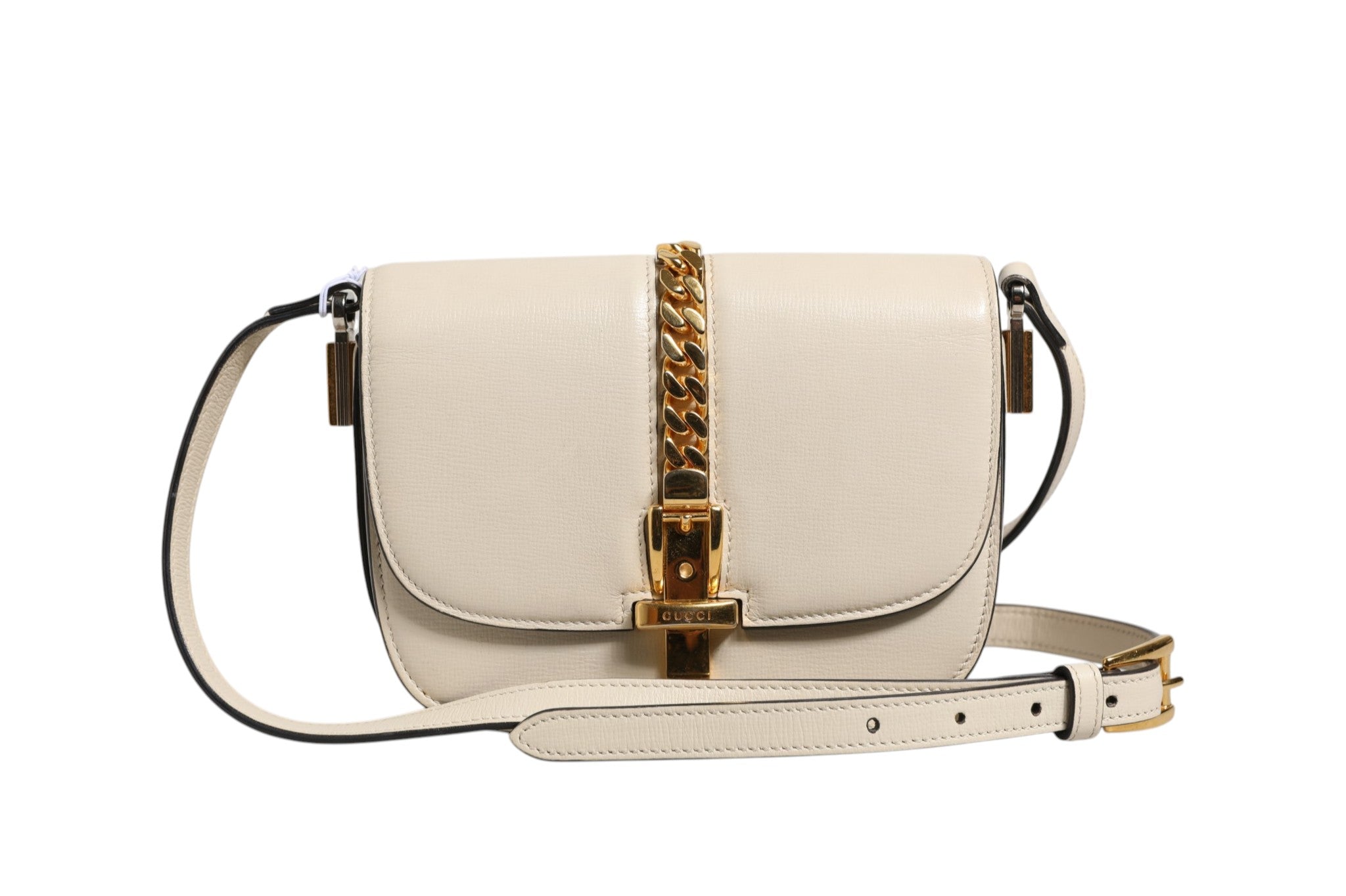 Weiße Leder-Mini-Schultertasche Sylvie 1969