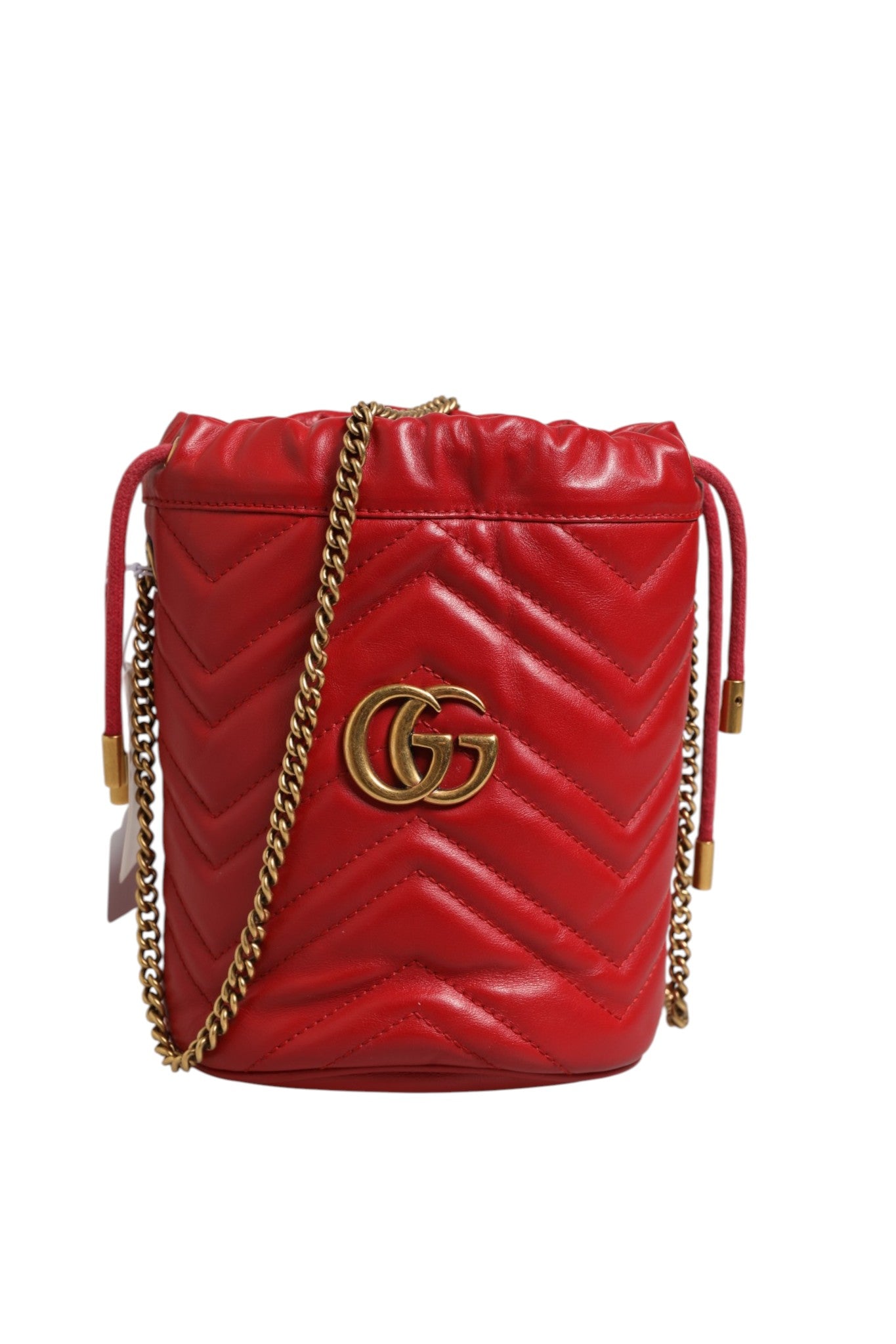 Red Leather GG Marmont Chevron Quilted Bucket Bag