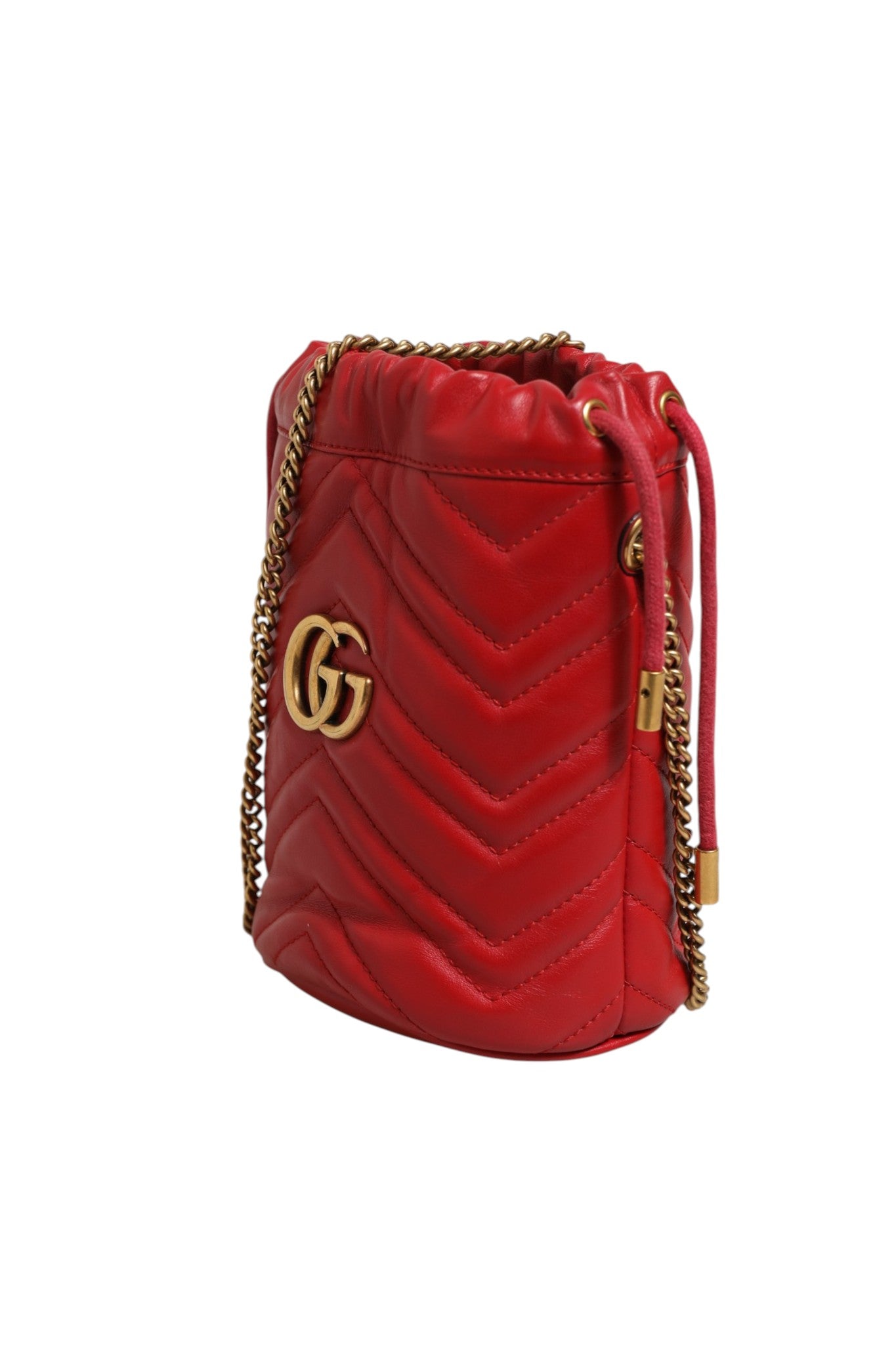 Red Leather GG Marmont Chevron Quilted Bucket Bag