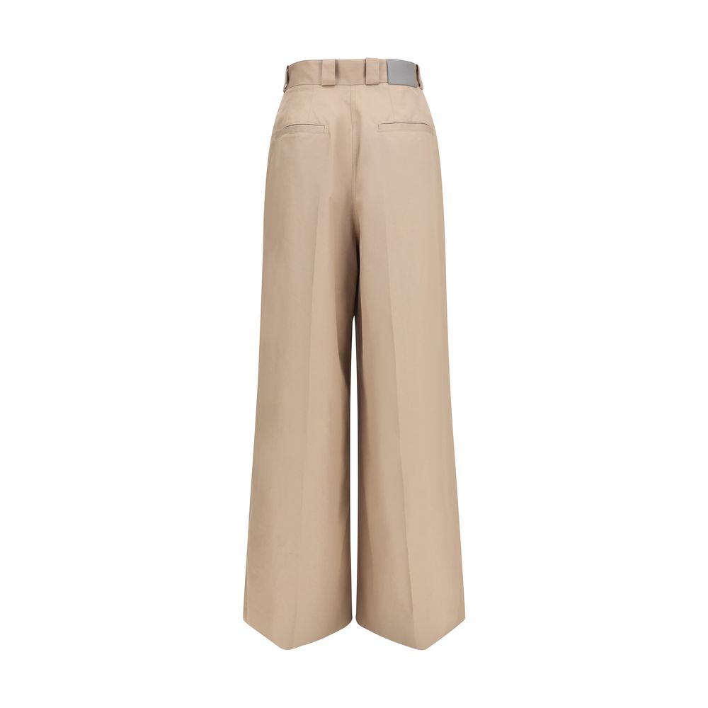Beige Cotton High-Waisted Flared Pants