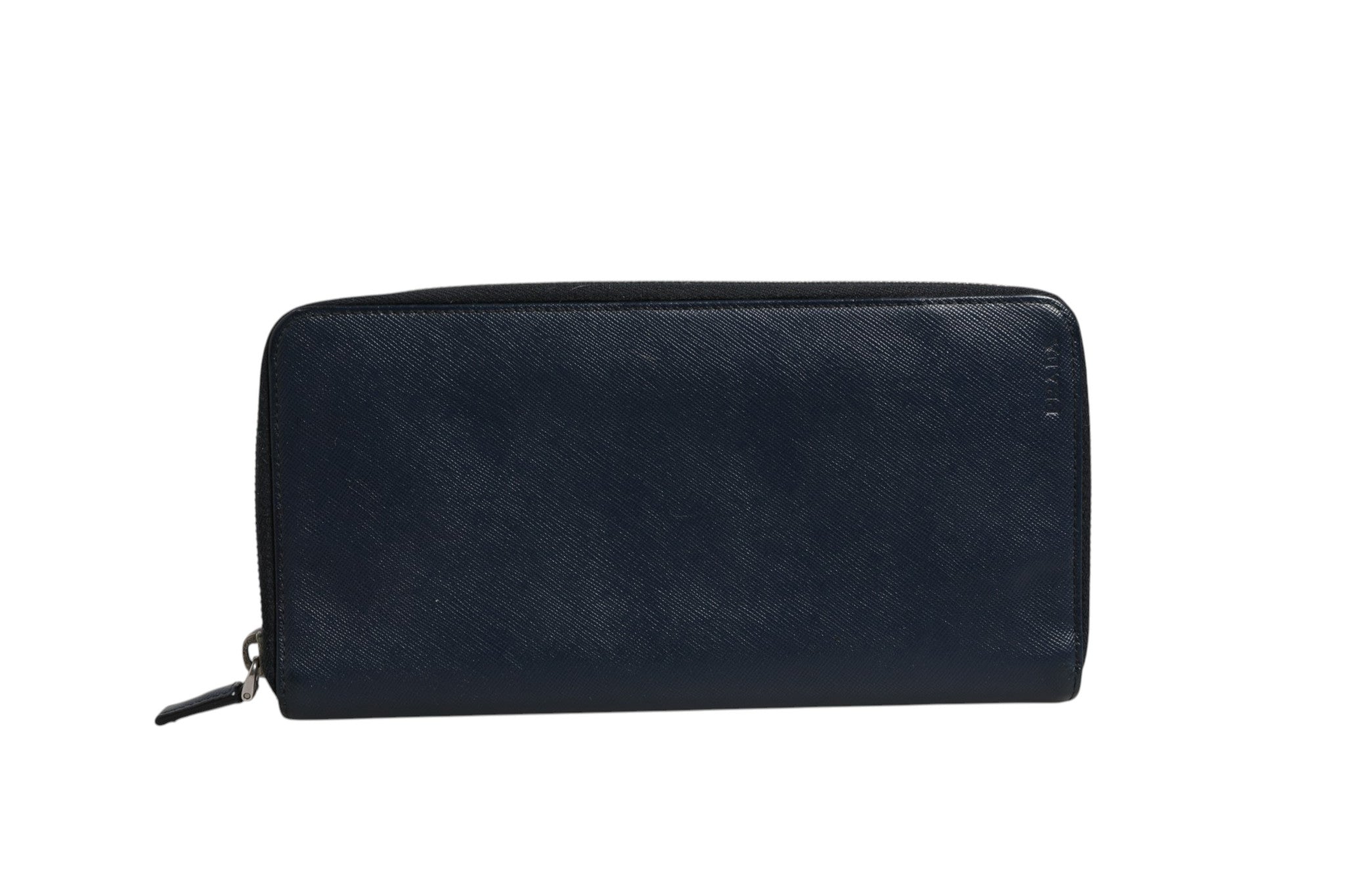 Navy Leather Oliver Embossed Zip-Around Wallet