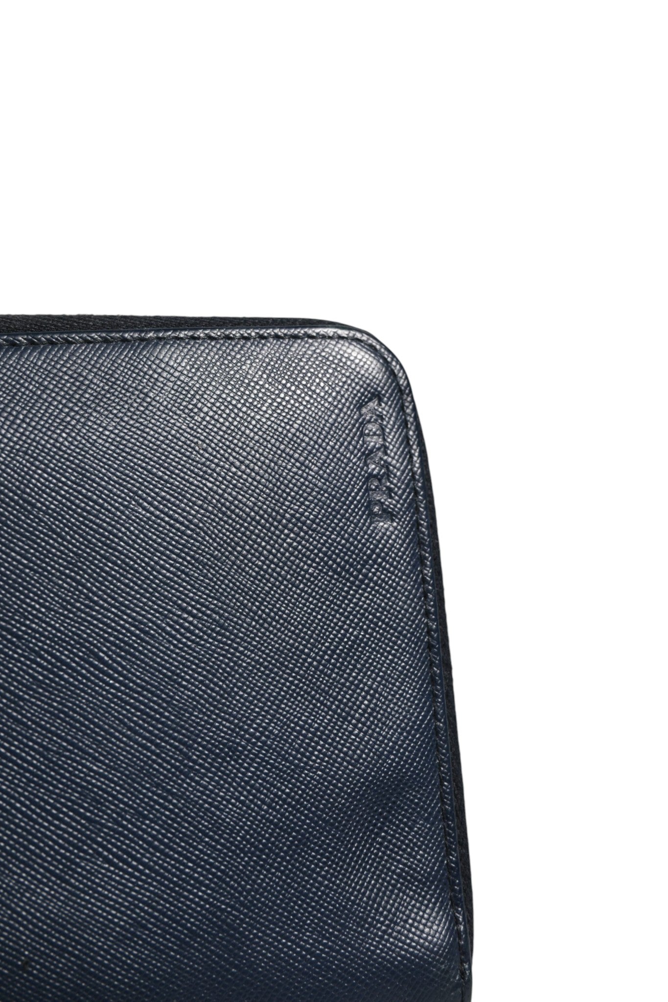 Navy Leather Oliver Embossed Zip-Around Wallet