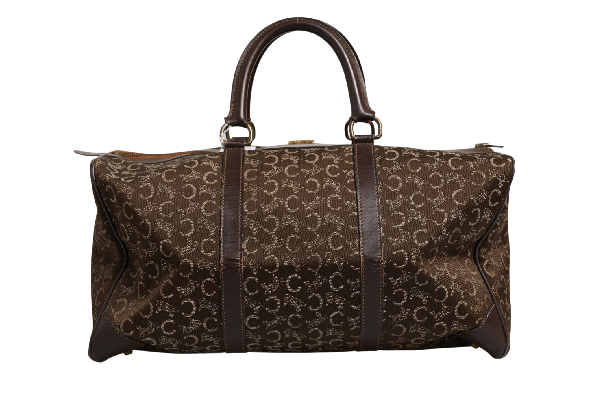 Dark Brown Leather Duffel with Gold Logo