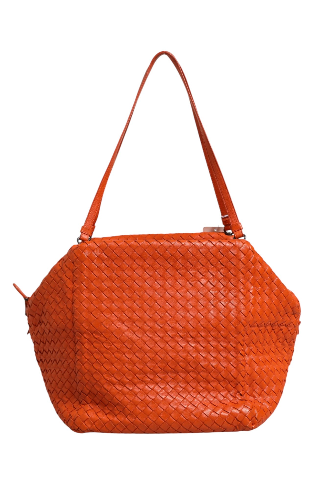 Orange Leather Cube Bag with Intrecciato Nappa Weave