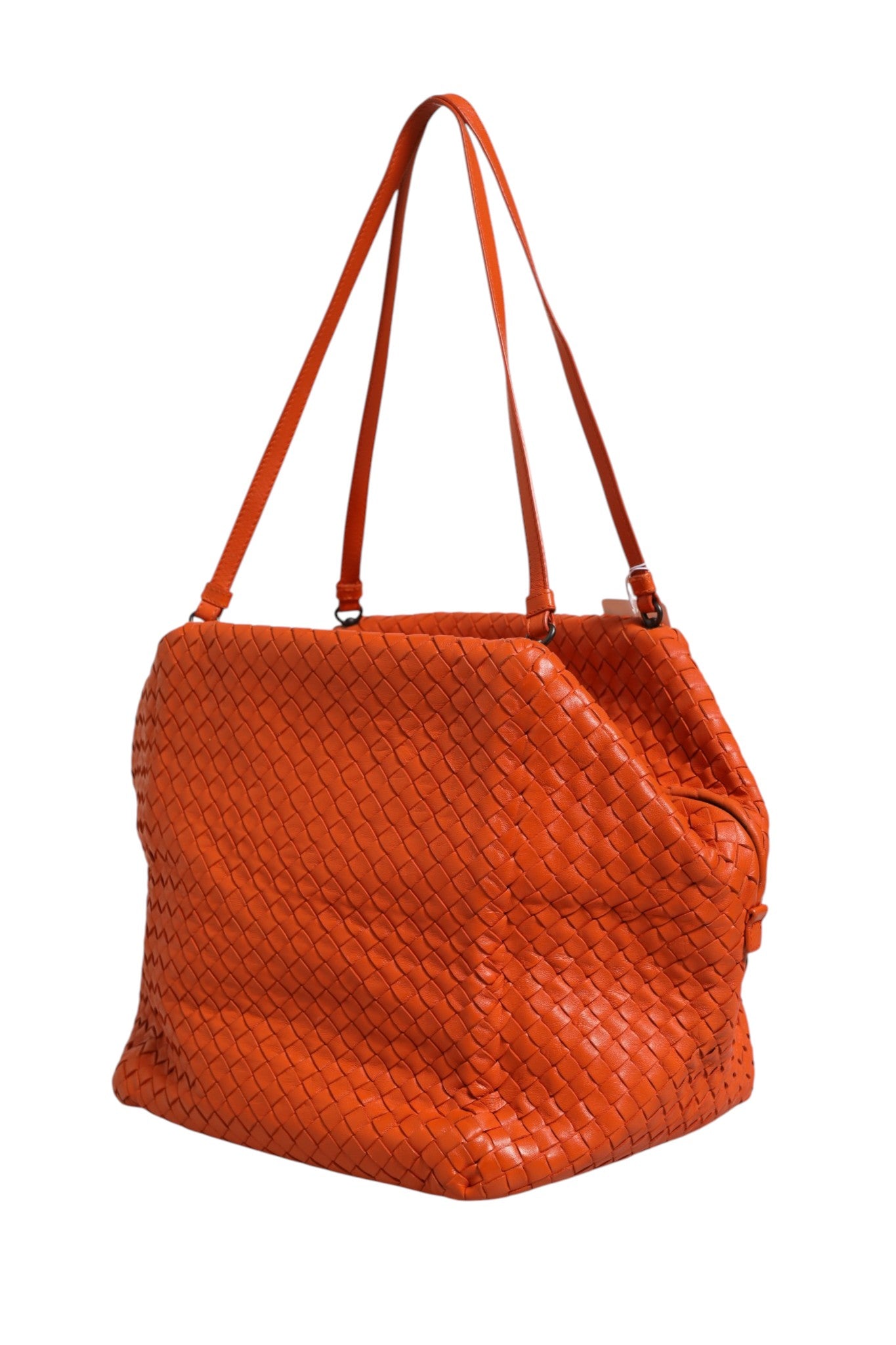 Orange Leather Cube Bag with Intrecciato Nappa Weave