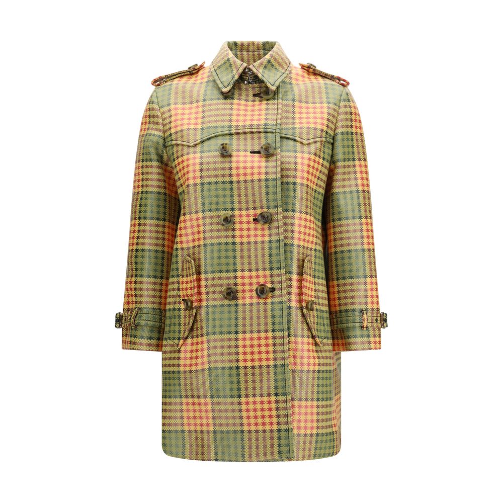 Mehrfarbiger synthetischer Trenchcoat mit Karomuster