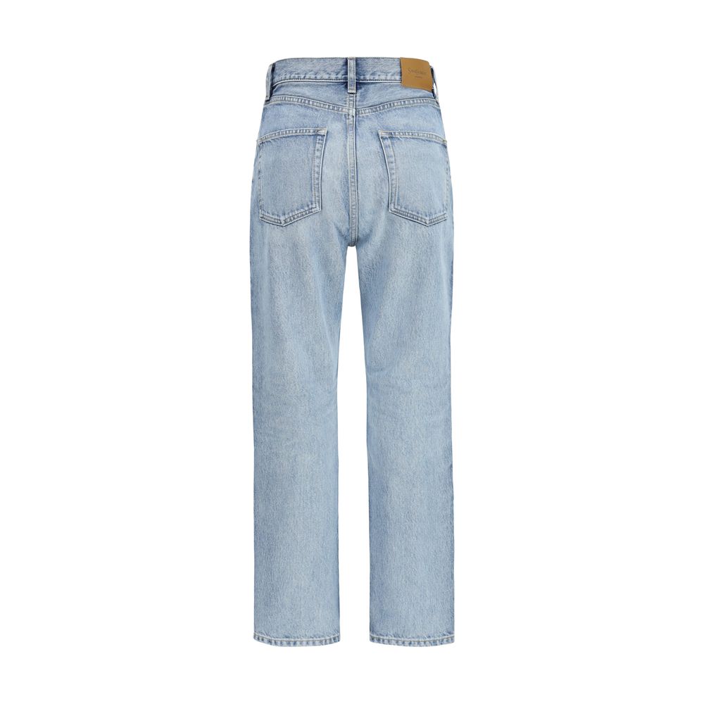 Blaue High-Waist Cropped Jeans aus Baumwolle