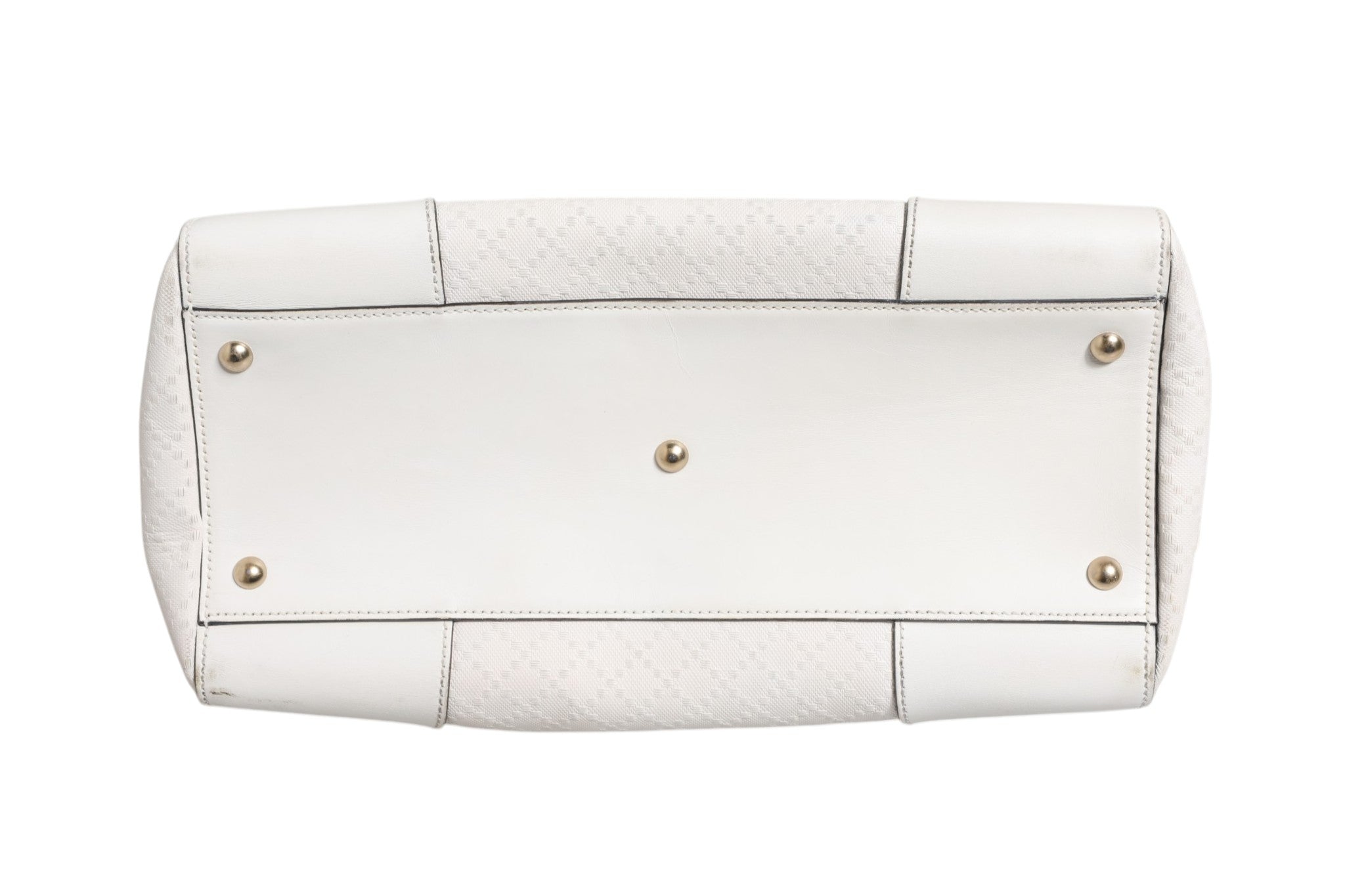 White Leather Boston Bag with Diamante Detail