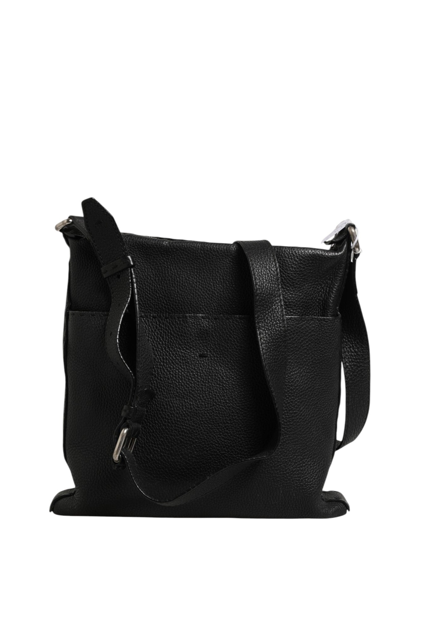 Schwarze Leder-Selleria-Messenger-Umhängetasche