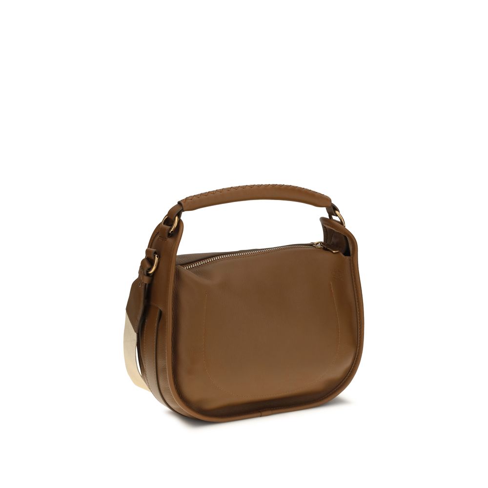 Brown Leather Shoulder Bag with B Clip Closure